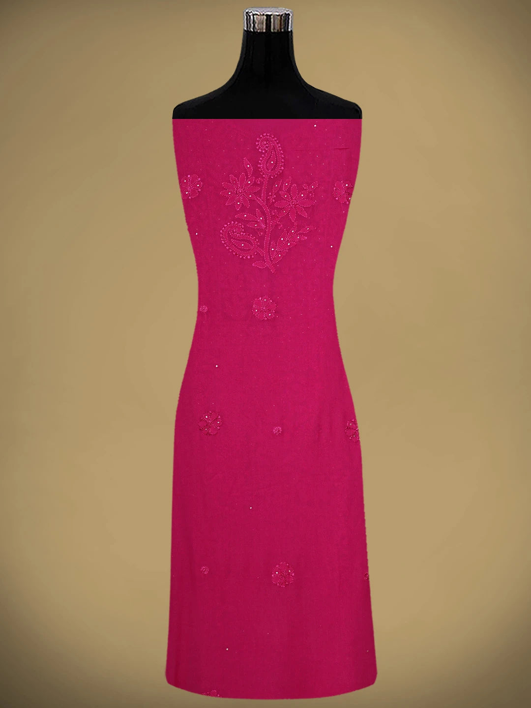 Ada Hand Embroidered Magenta Viscose Georgette Lucknowi Chikankari Unstitched Kurta Dupatta Set With Muqaish Work 01A933366