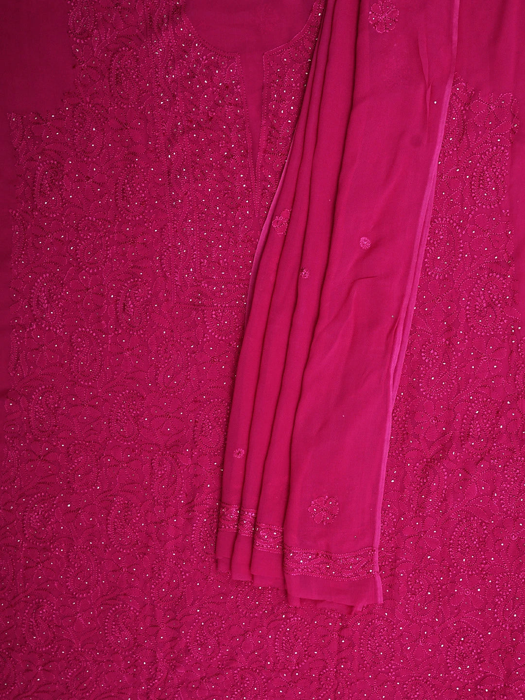 Ada Hand Embroidered Magenta Viscose Georgette Lucknowi Chikankari Unstitched Kurta Dupatta Set With Muqaish Work 01A933366