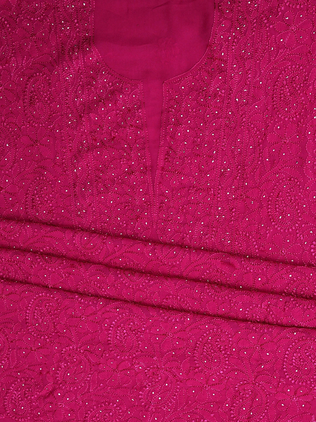 Ada Hand Embroidered Magenta Viscose Georgette Lucknowi Chikankari Unstitched Kurta Dupatta Set With Muqaish Work 01A933366