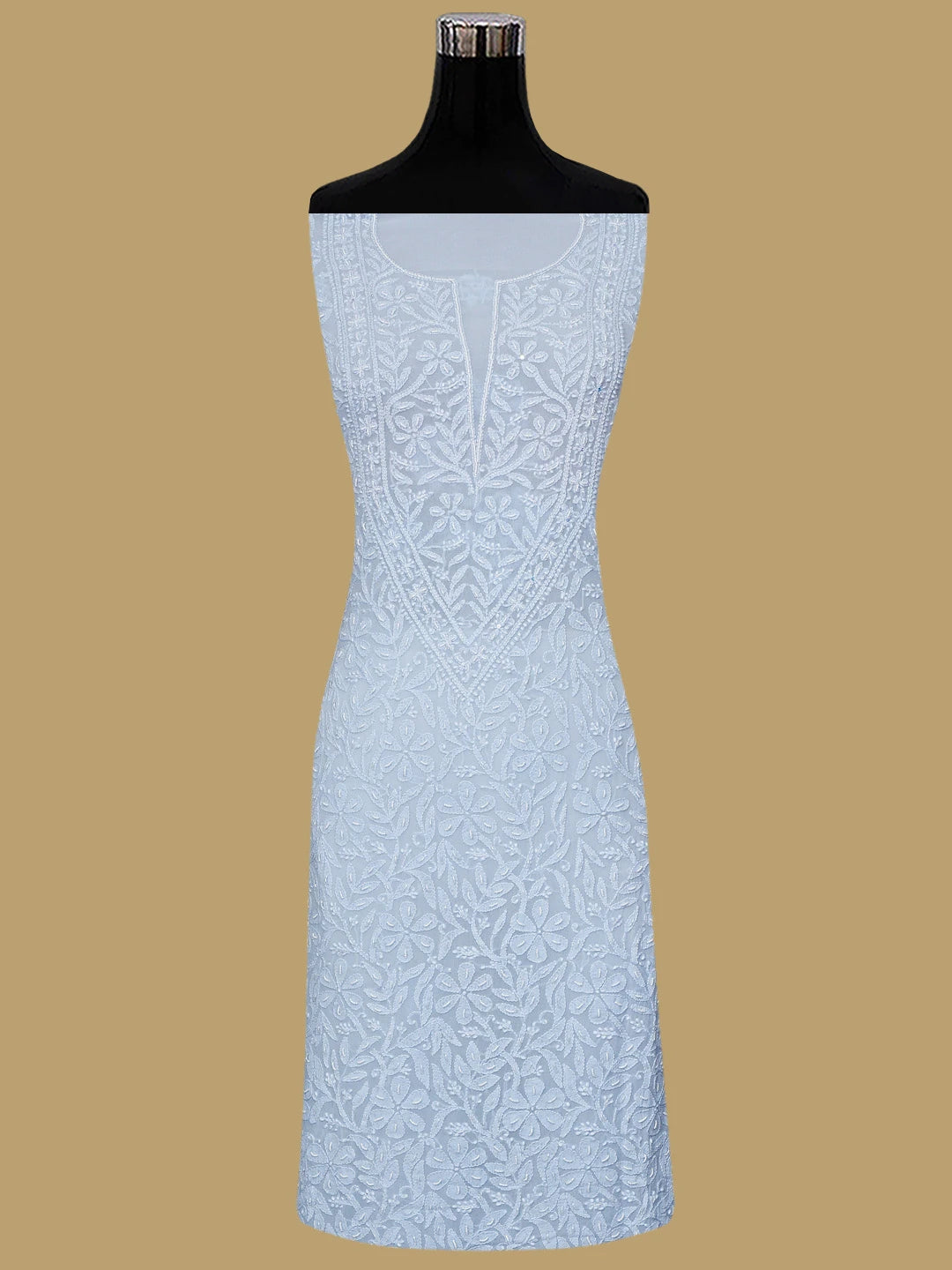 Ada Hand Embroidered Light Blue Viscose Georgette Lucknowi Chikankari Unstitched Kurta Dupatta Set With Pearl Work 01A933512