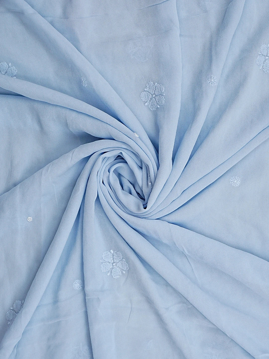 Ada Hand Embroidered Light Blue Viscose Georgette Lucknowi Chikankari Unstitched Kurta Dupatta Set With Pearl Work 01A933512