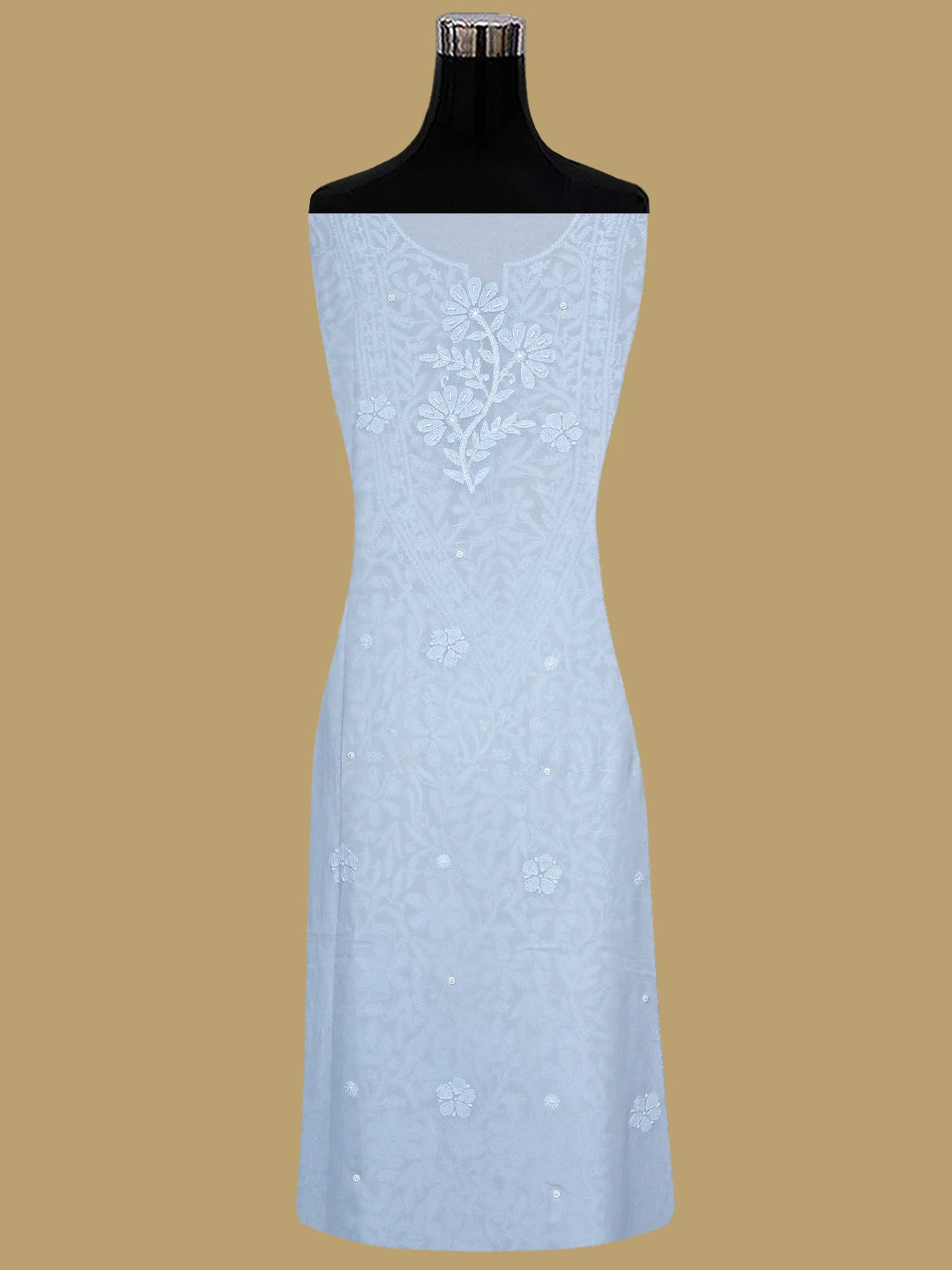 Ada Hand Embroidered Light Blue Viscose Georgette Lucknowi Chikankari Unstitched Kurta Dupatta Set With Pearl Work 01A933512