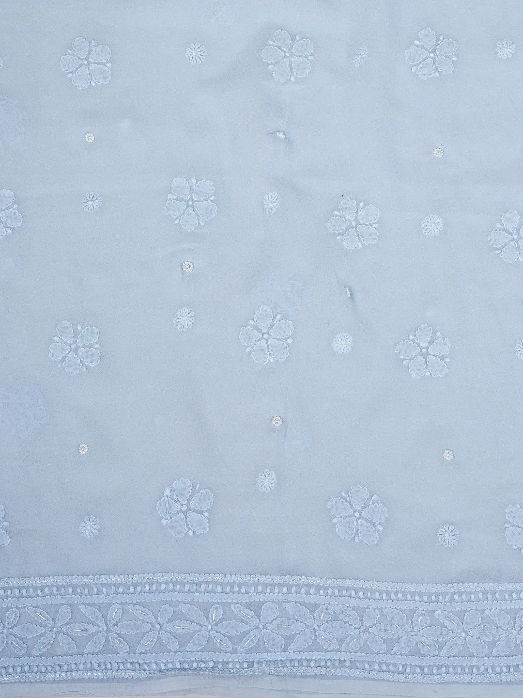 Ada Hand Embroidered Light Blue Viscose Georgette Lucknowi Chikankari Unstitched Kurta Dupatta Set With Pearl Work 01A933512