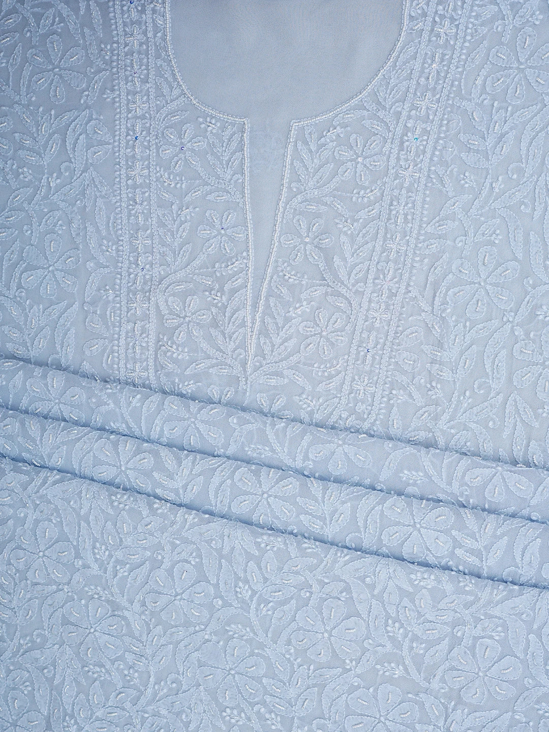 Ada Hand Embroidered Light Blue Viscose Georgette Lucknowi Chikankari Unstitched Kurta Dupatta Set With Pearl Work 01A933512