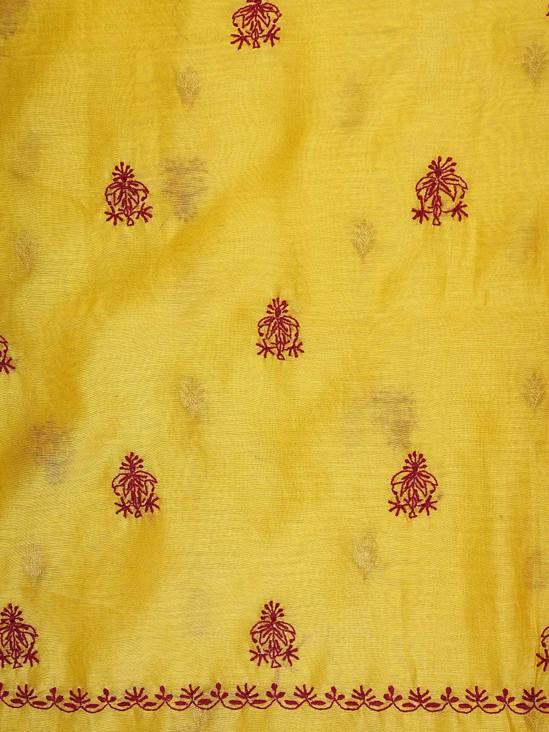 Ada Hand Embroidered Royal Gold yellow Chanderi Lucknowi Chikankari Unstitched Kurta Dupatta Set 01A939657
