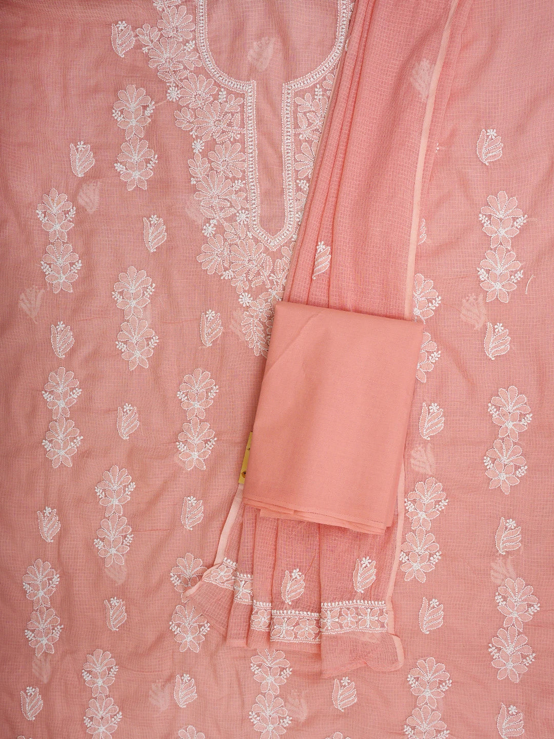 Ada Hand Embroidered Peach Kota Lucknowi Chikankari Unstitched Suit Piece 01A886401