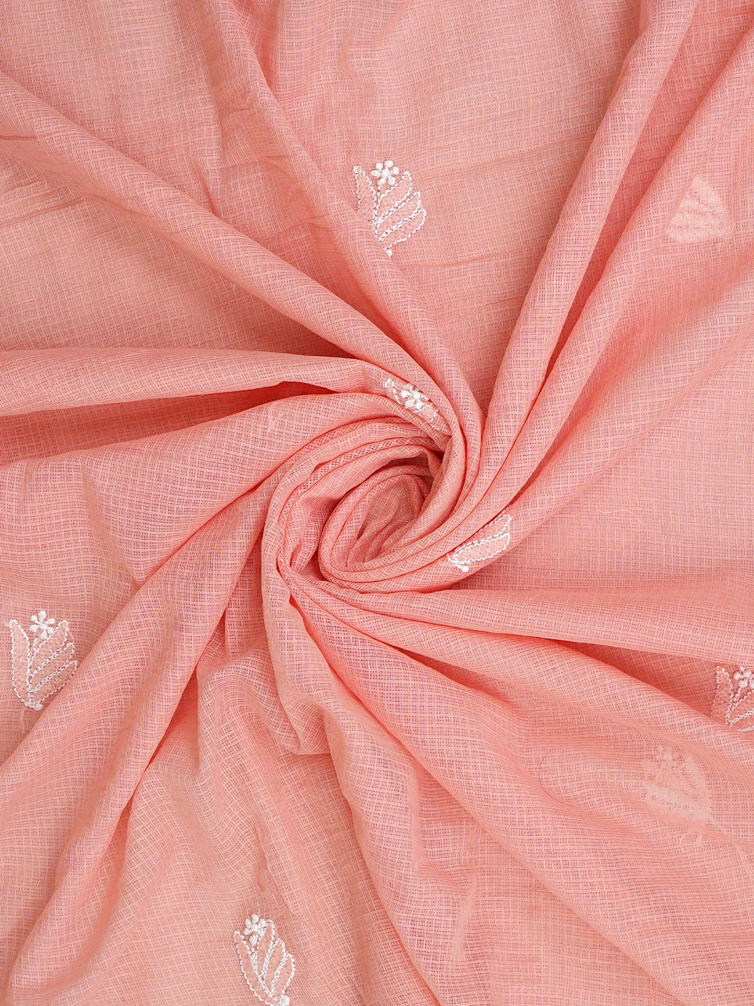 Ada Hand Embroidered Peach Kota Lucknowi Chikankari Unstitched Suit Piece 01A886401