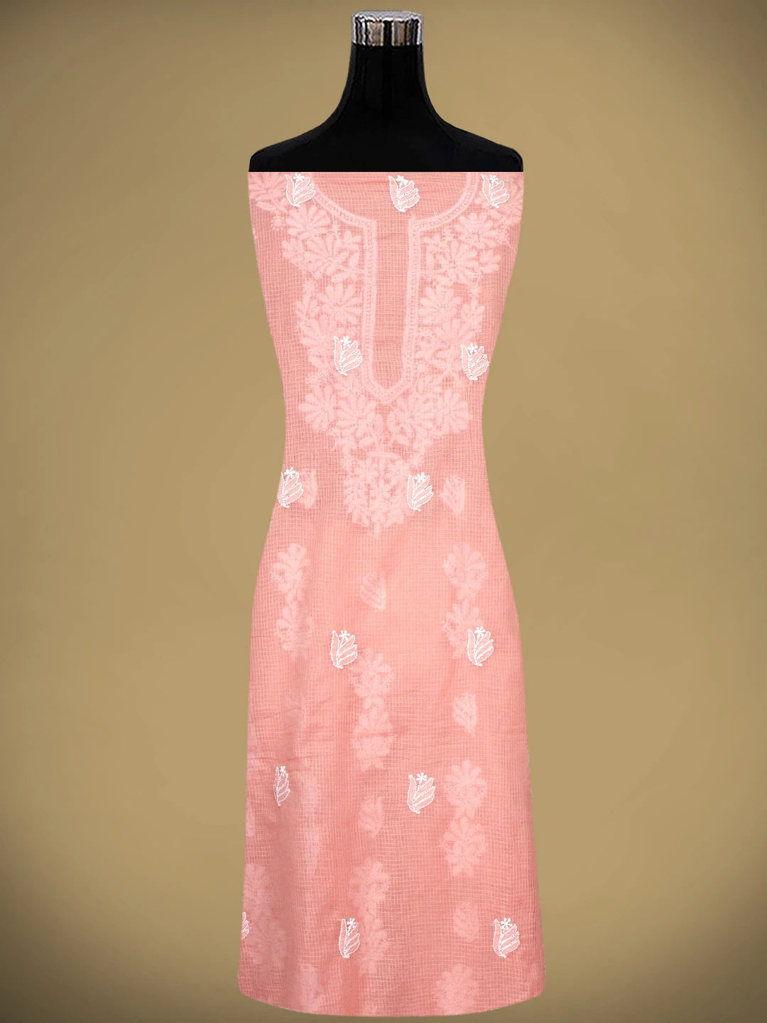 Ada Hand Embroidered Peach Kota Lucknowi Chikankari Unstitched Suit Piece 01A886401