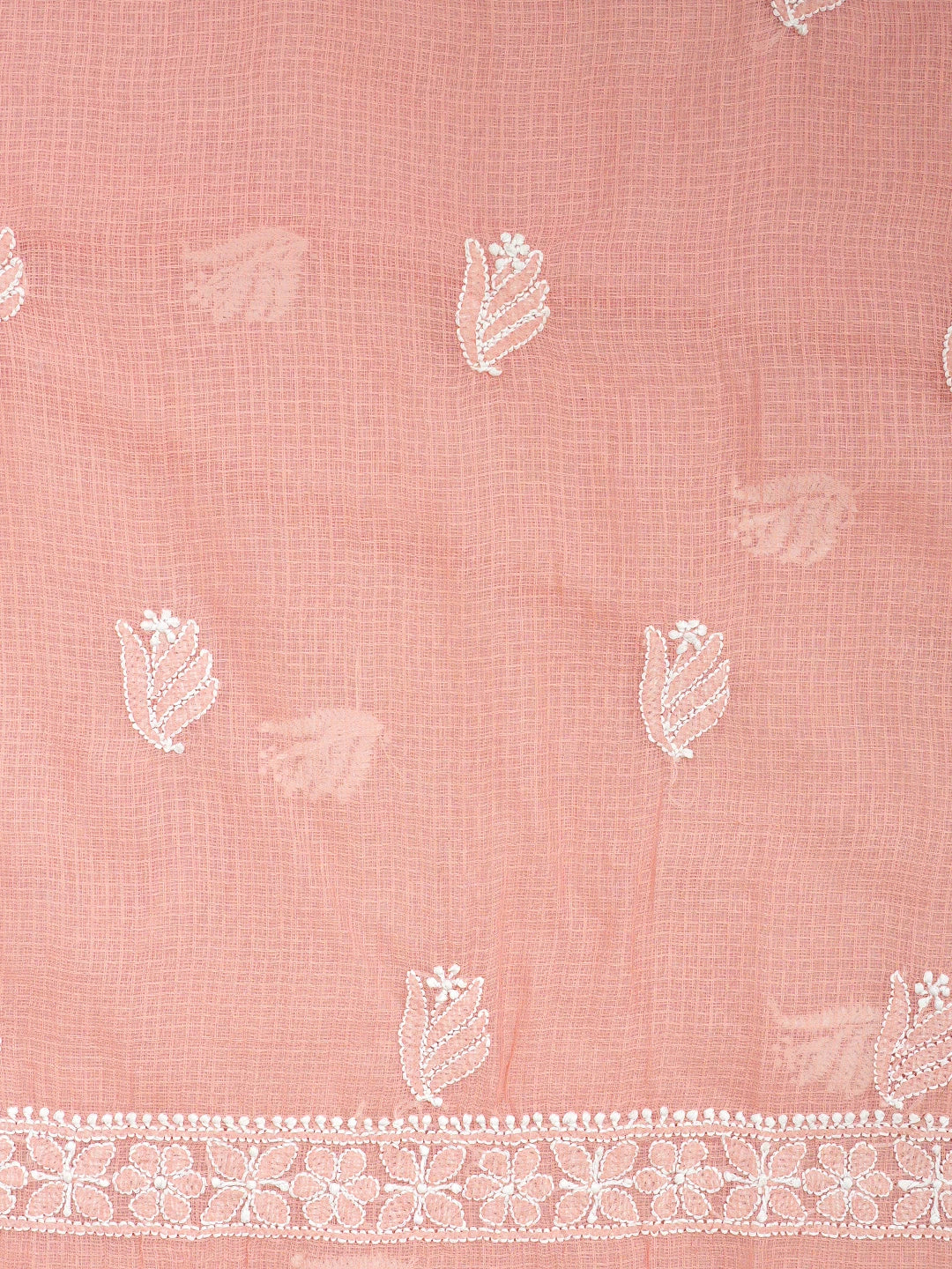 Ada Hand Embroidered Peach Kota Lucknowi Chikankari Unstitched Suit Piece 01A886401