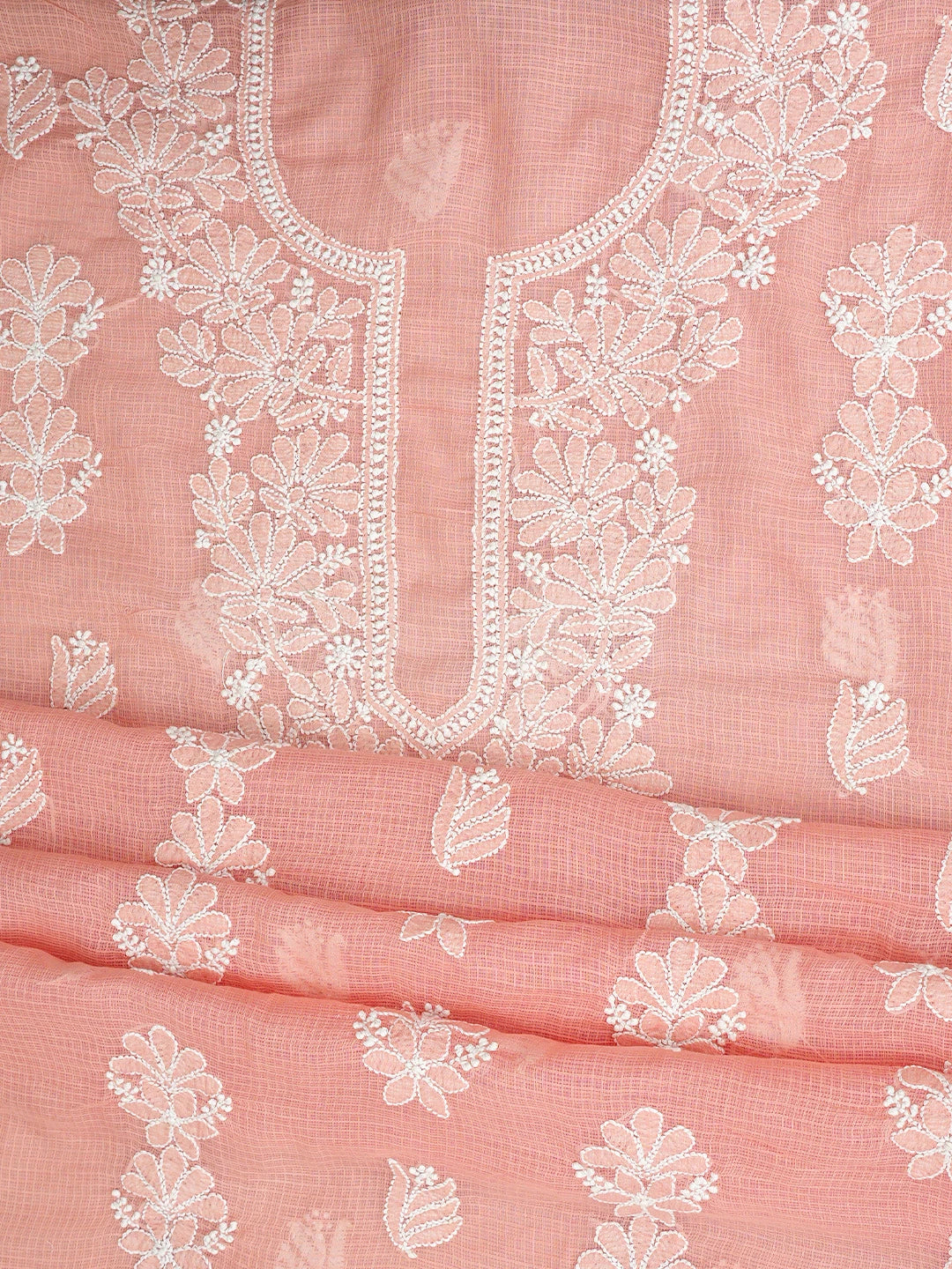 Ada Hand Embroidered Peach Kota Lucknowi Chikankari Unstitched Suit Piece 01A886401