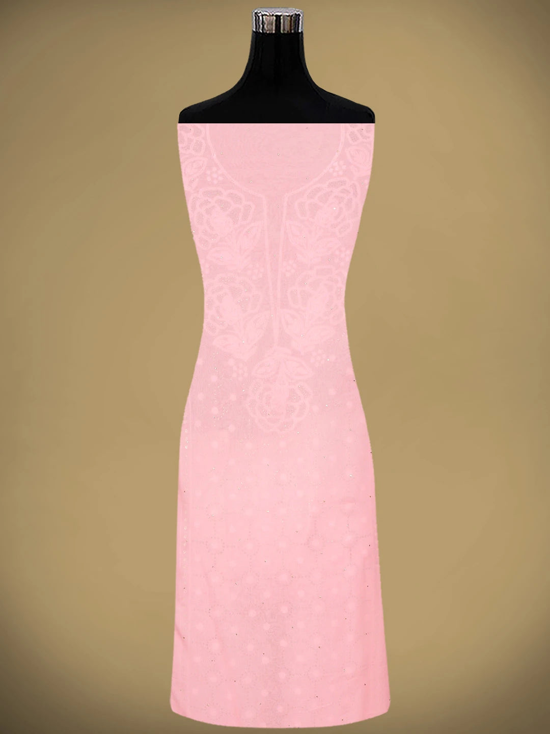 Ada Hand Embroidered Baby Pink Viscose Georgette Unstitched Kurta Dupatta Set With Muqaish/Mukaish Work 01A911270