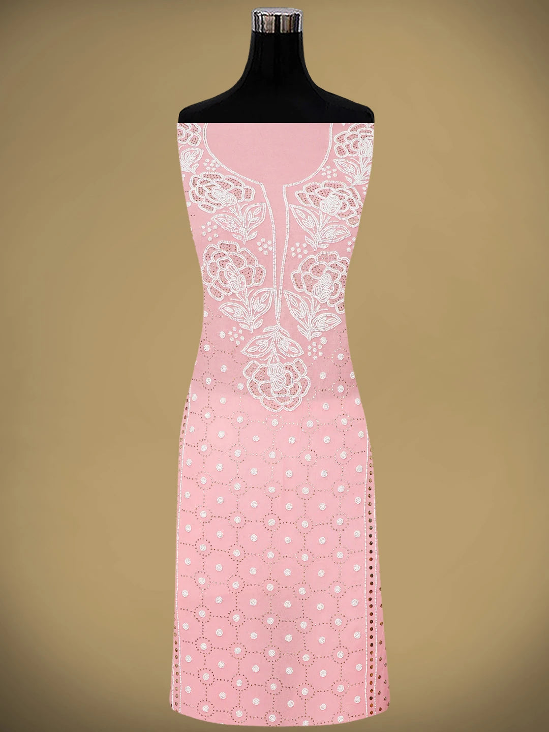 Ada Hand Embroidered Baby Pink Viscose Georgette Unstitched Kurta Dupatta Set With Muqaish/Mukaish Work 01A911270
