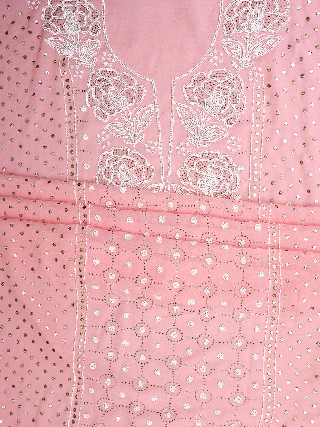 Ada Hand Embroidered Baby Pink Viscose Georgette Unstitched Kurta Dupatta Set With Muqaish/Mukaish Work 01A911270