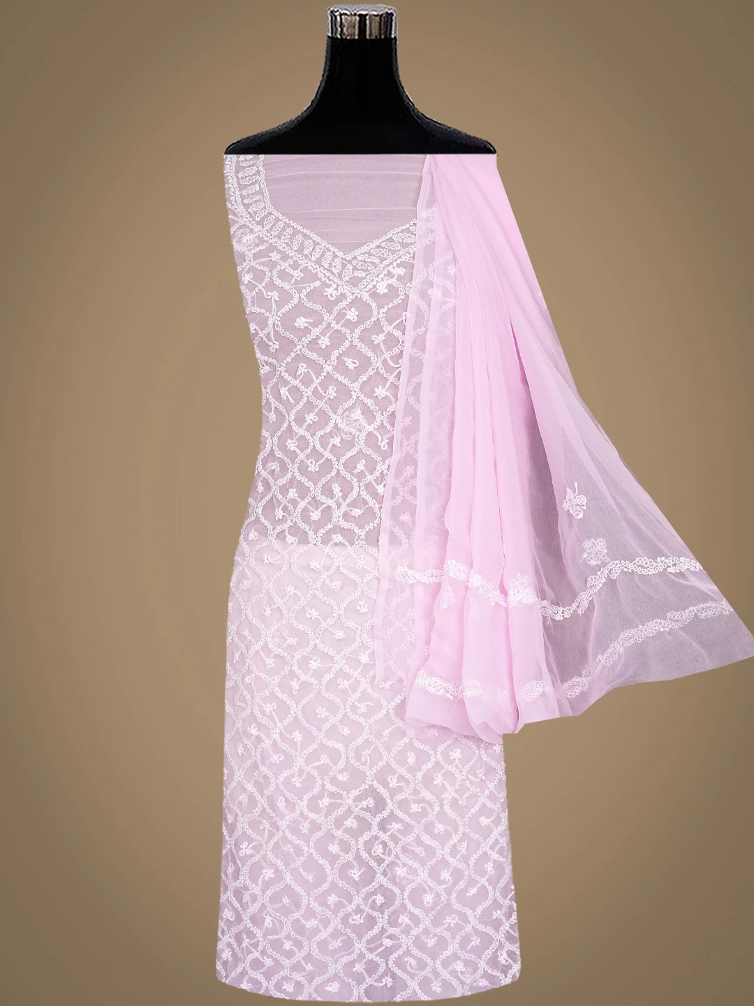 Ada Hand Embroidered Pink Georgette Lucknowi Chikankari Unstitched Suit Piece 01A937318
