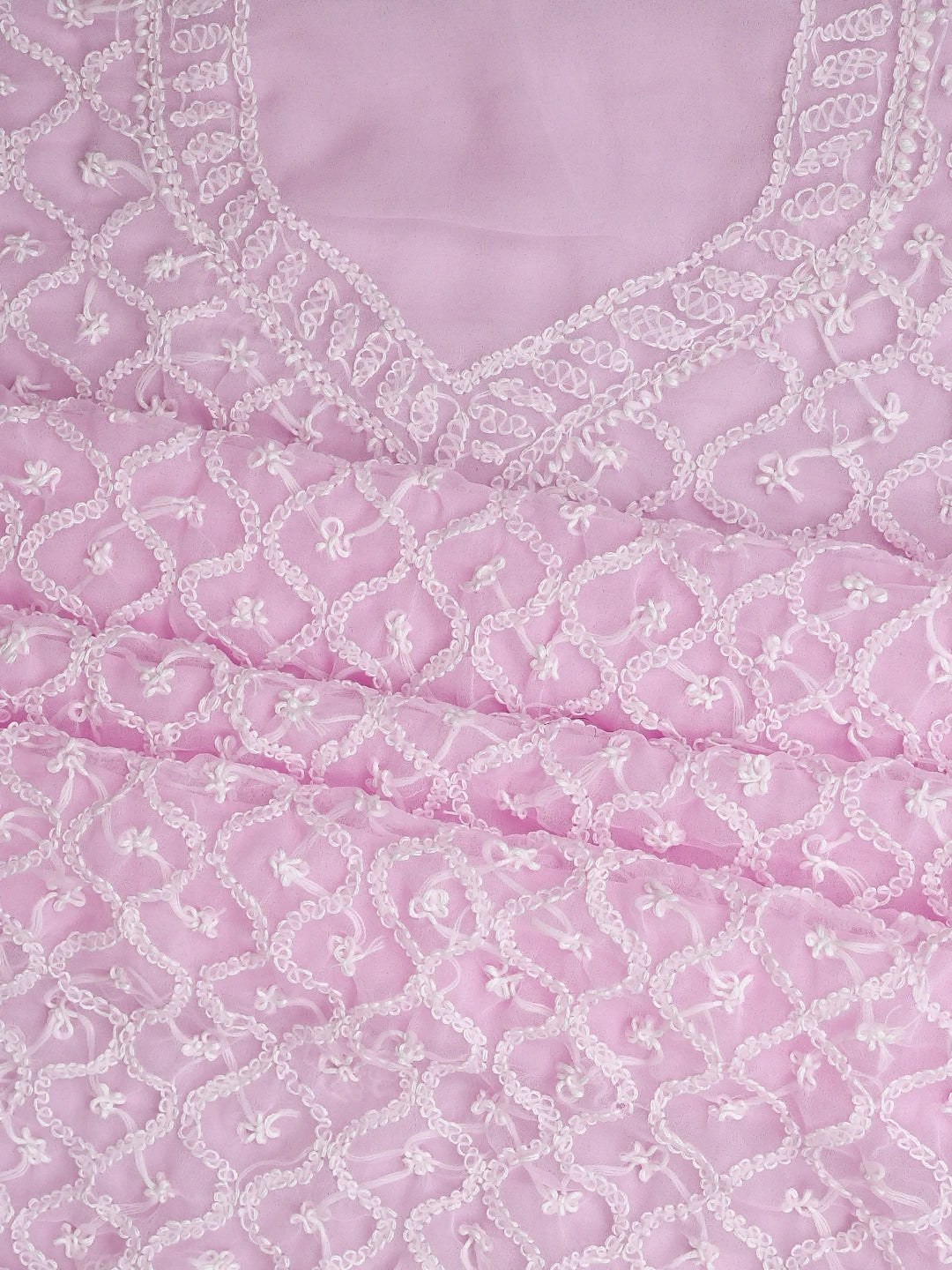 Ada Hand Embroidered Pink Georgette Lucknowi Chikankari Unstitched Suit Piece 01A937318
