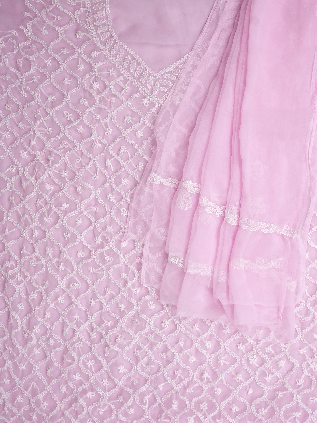 Ada Hand Embroidered Pink Georgette Lucknowi Chikankari Unstitched Suit Piece 01A937318