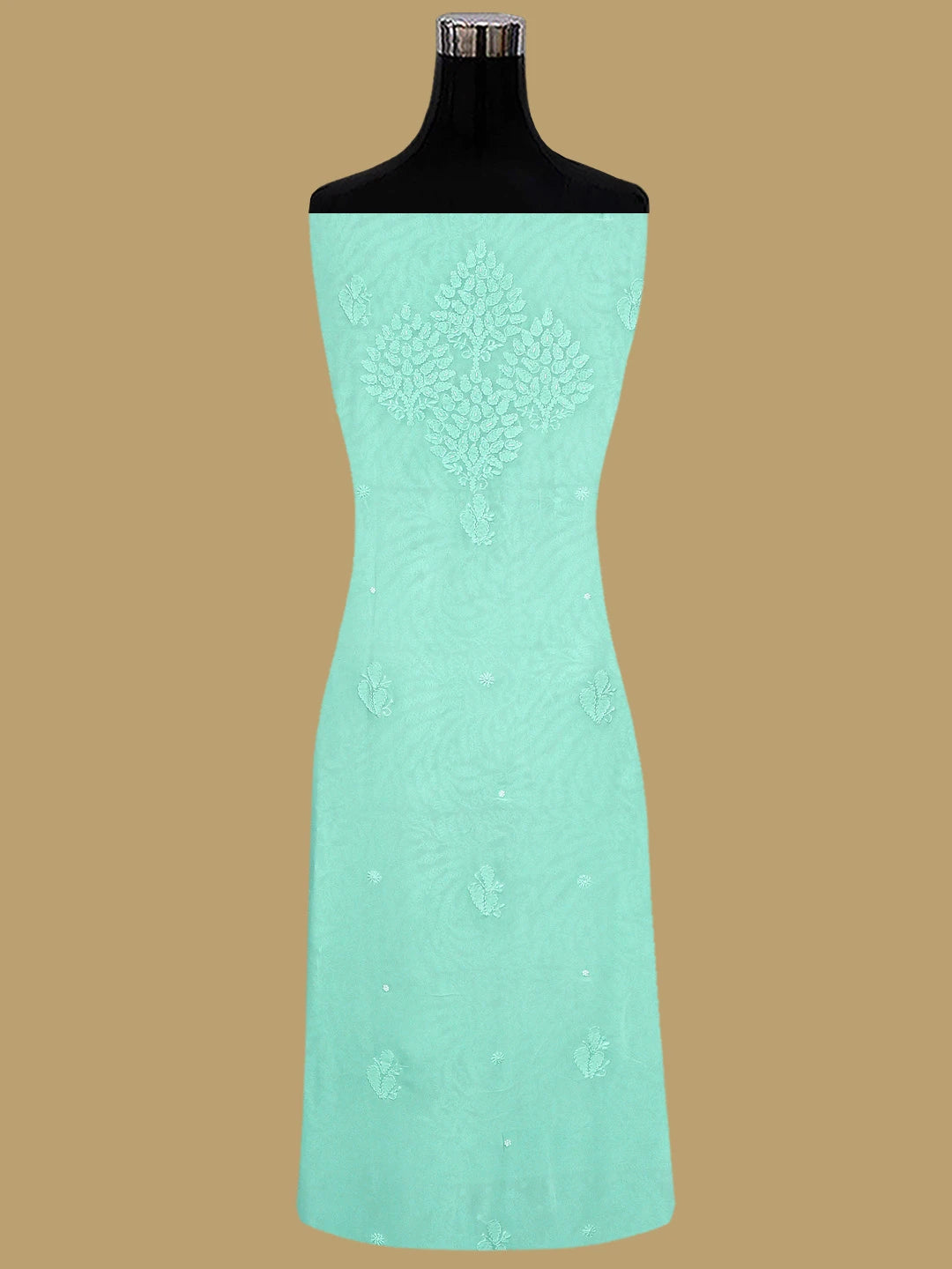 Ada Hand Embroidered Sea Green Viscose Georgette Lucknowi Chikankari Unstitched Kurta Dupatta Set With Cutdana Work 01A933525