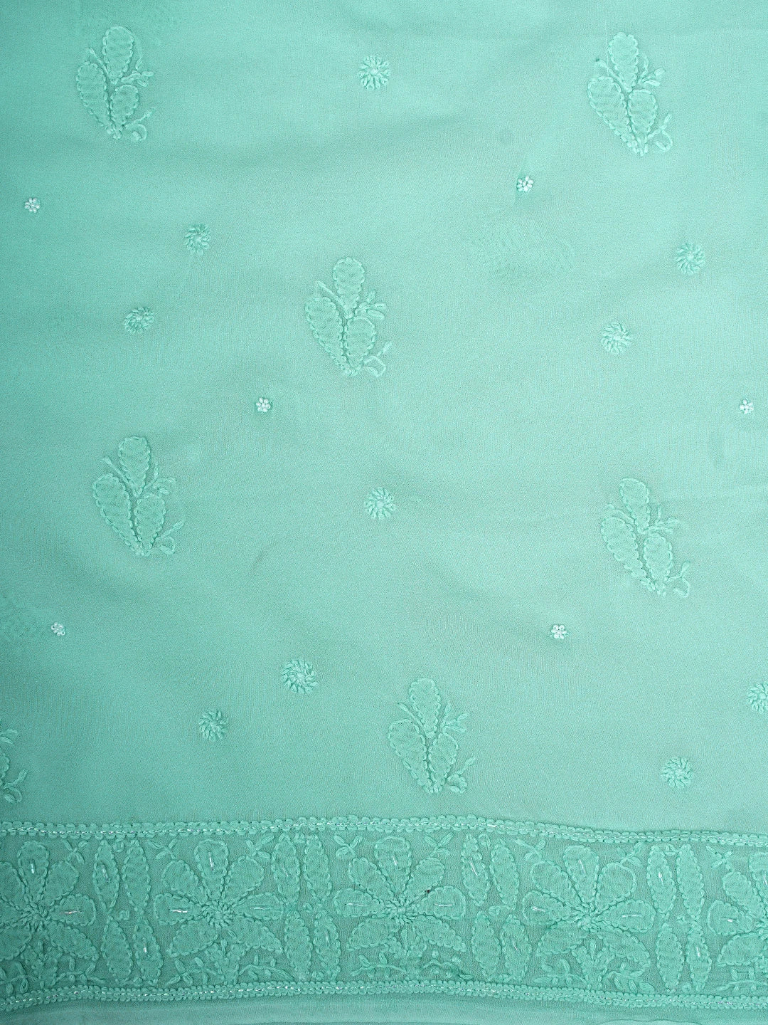 Ada Hand Embroidered Sea Green Viscose Georgette Lucknowi Chikankari Unstitched Kurta Dupatta Set With Cutdana Work 01A933525