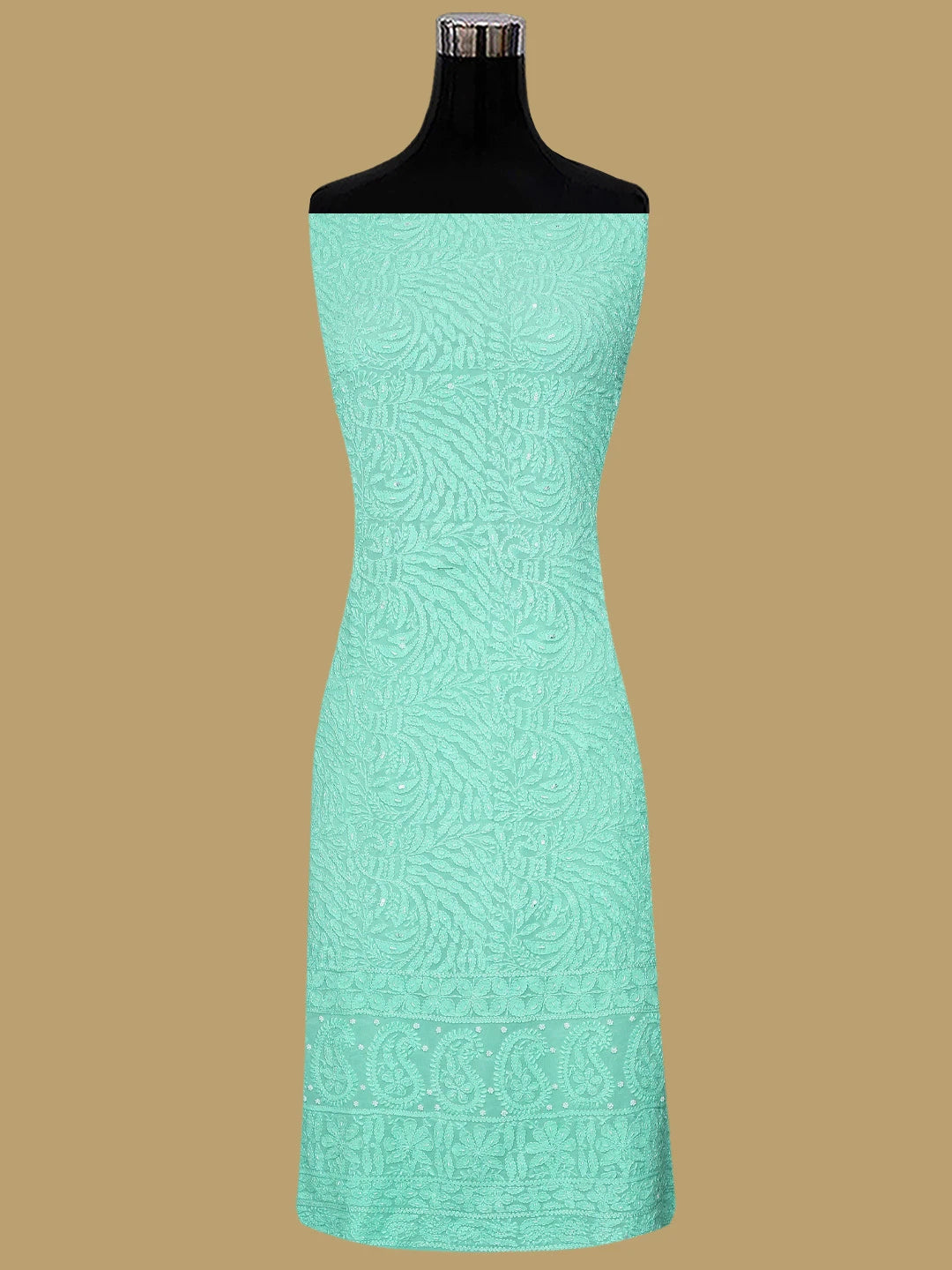 Ada Hand Embroidered Sea Green Viscose Georgette Lucknowi Chikankari Unstitched Kurta Dupatta Set With Cutdana Work 01A933525