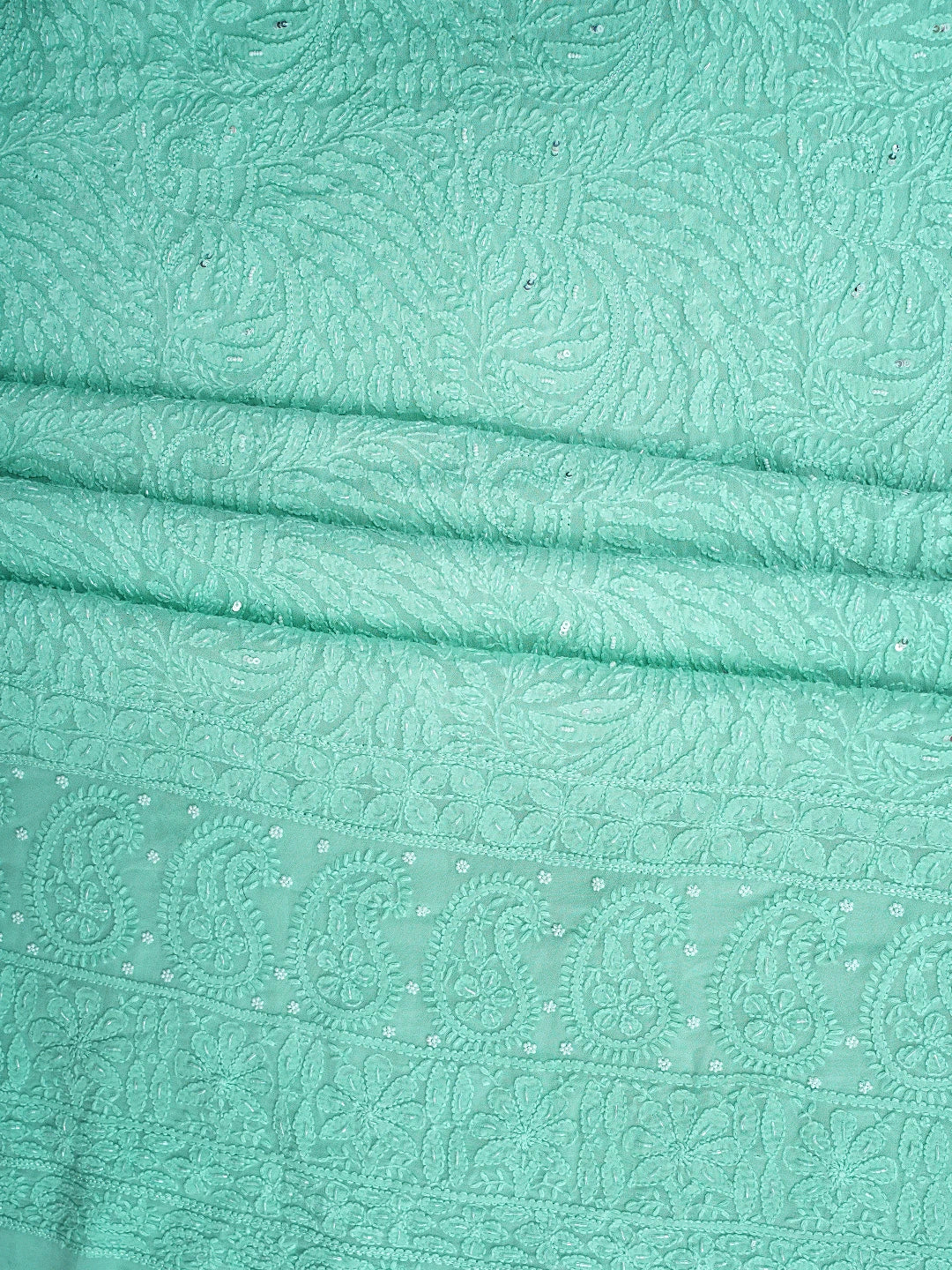 Ada Hand Embroidered Sea Green Viscose Georgette Lucknowi Chikankari Unstitched Kurta Dupatta Set With Cutdana Work 01A933525