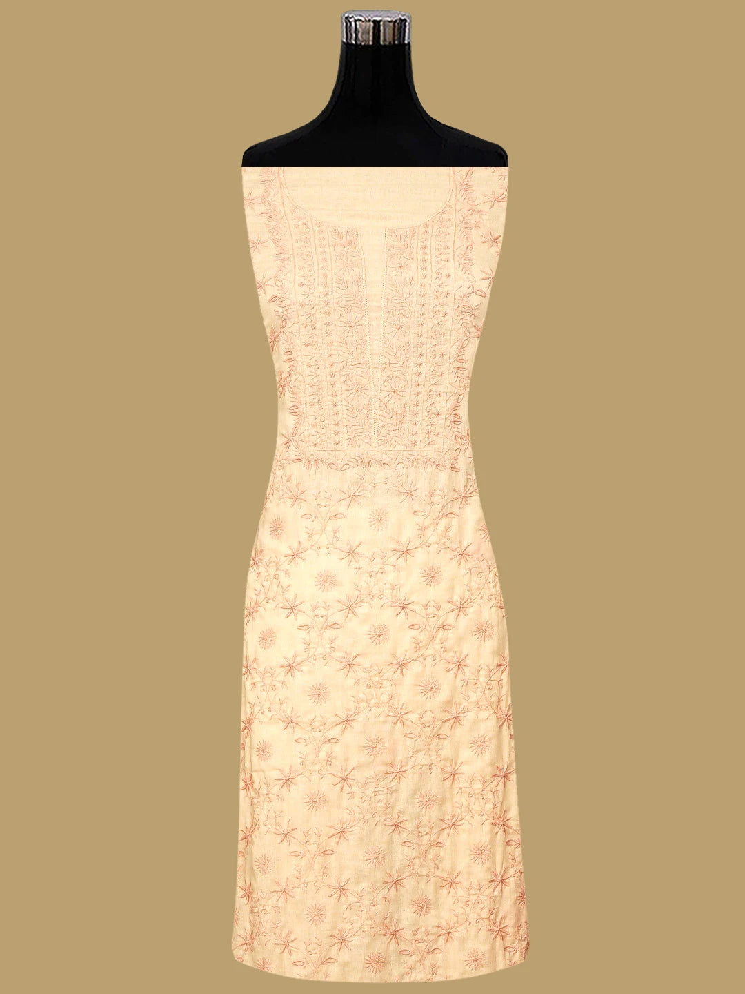 Ada Hand Embroidered Blushing Apricot Peach Cotton Lucknowi Chikankari Unstitched Suit Piece 01A409473