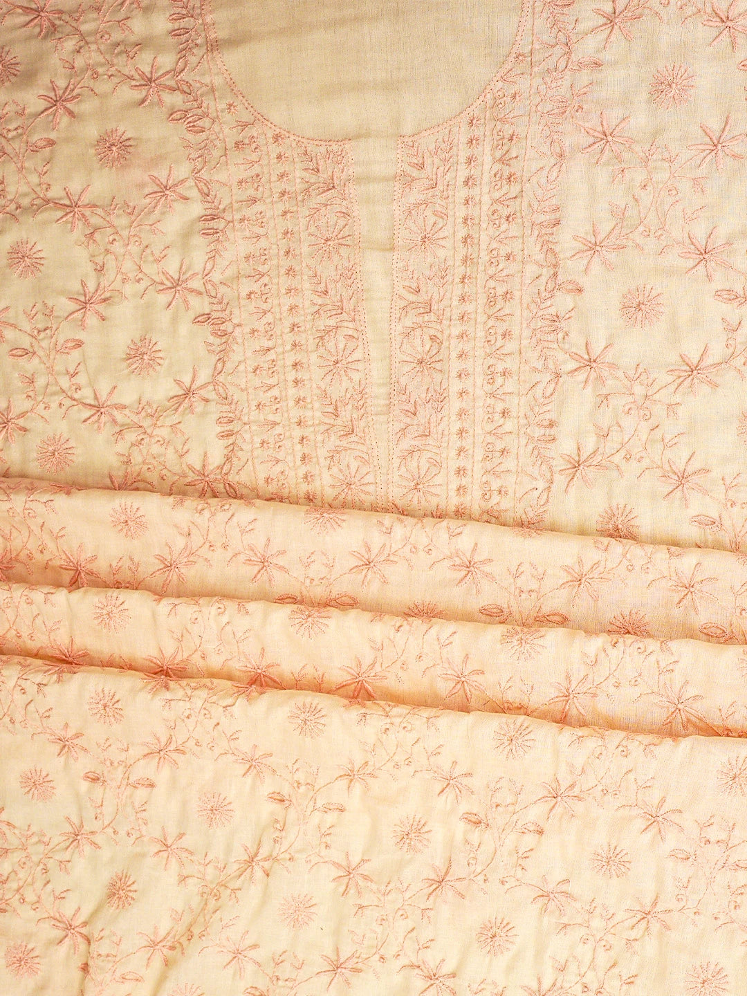 Ada Hand Embroidered Blushing Apricot Peach Cotton Lucknowi Chikankari Unstitched Suit Piece 01A409473