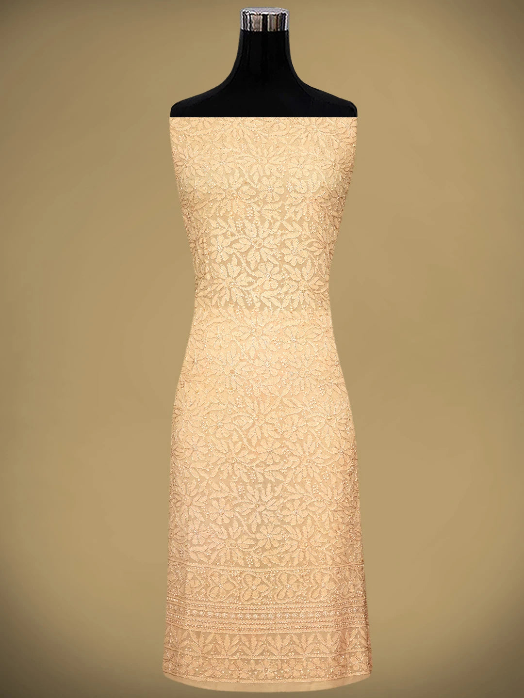 Ada Hand Embroidered Candy Peach Viscose Georgette Lucknowi Chikankari Unstitched Kurta Dupatta Set 01A933462