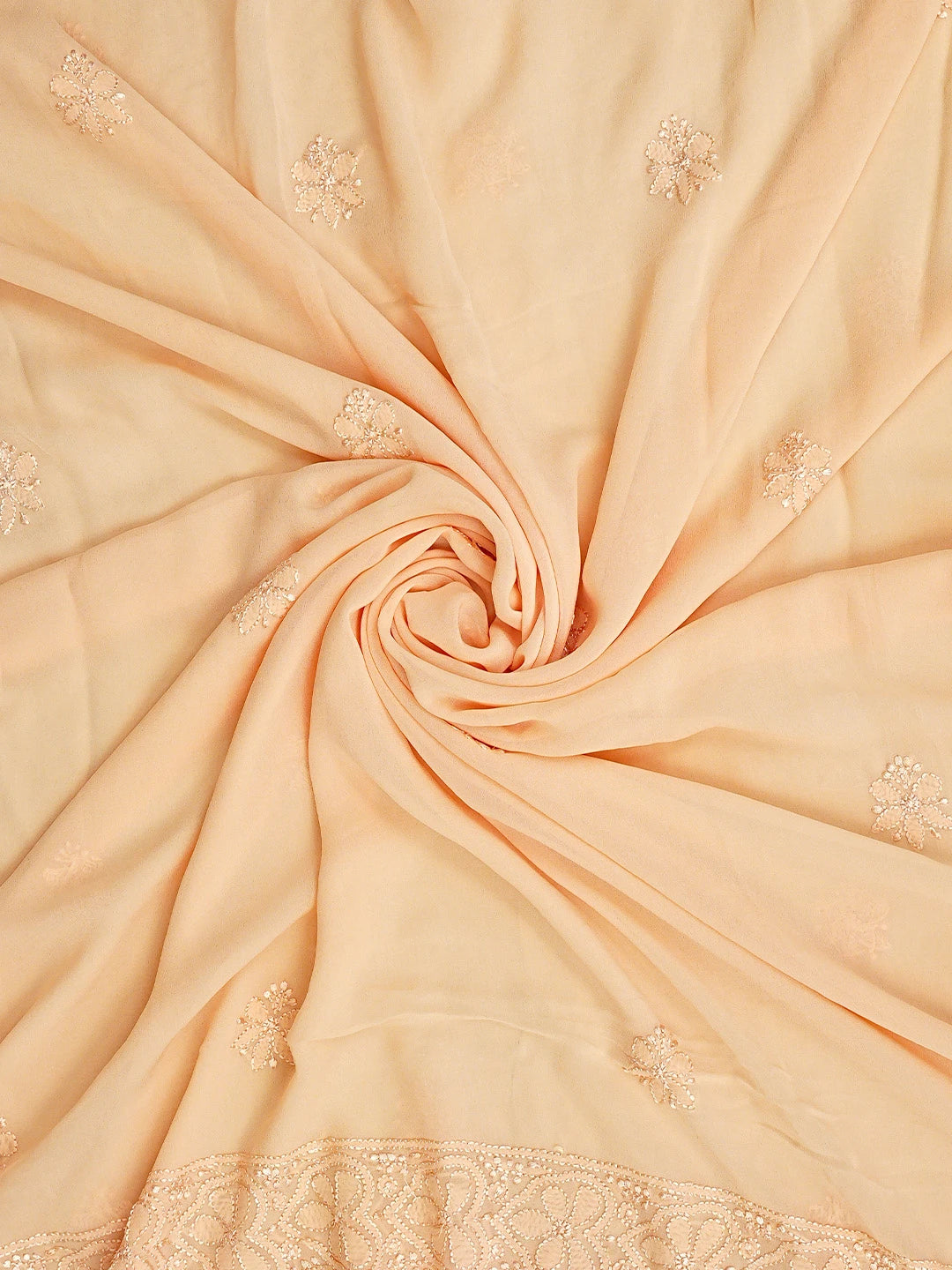 Ada Hand Embroidered Candy Peach Viscose Georgette Lucknowi Chikankari Unstitched Kurta Dupatta Set 01A933462