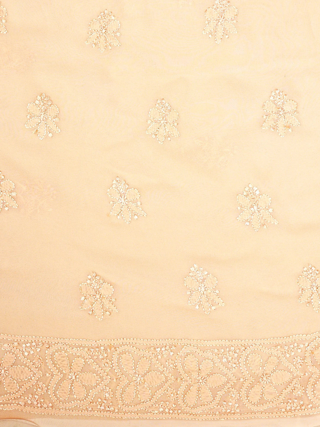 Ada Hand Embroidered Candy Peach Viscose Georgette Lucknowi Chikankari Unstitched Kurta Dupatta Set 01A933462