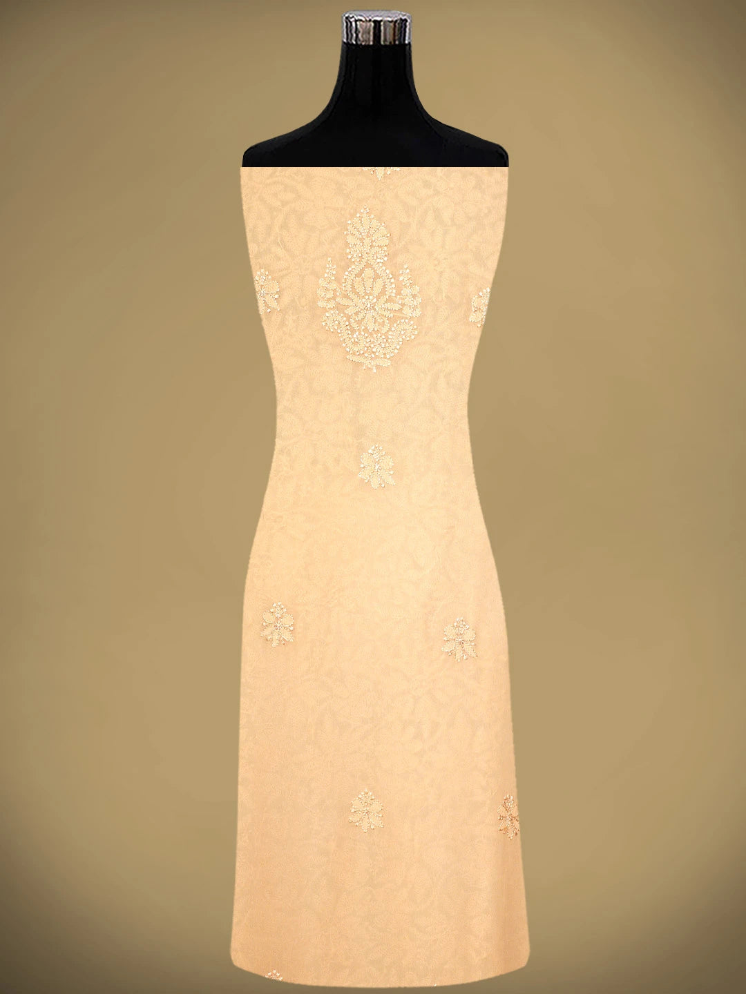 Ada Hand Embroidered Candy Peach Viscose Georgette Lucknowi Chikankari Unstitched Kurta Dupatta Set 01A933462