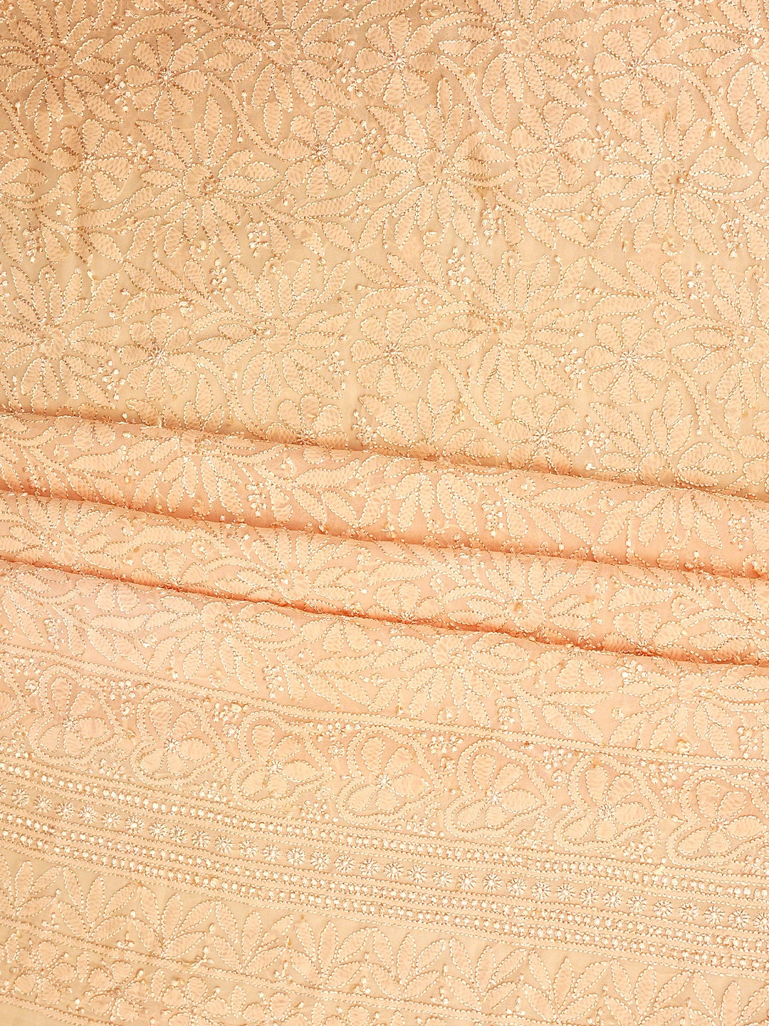 Ada Hand Embroidered Candy Peach Viscose Georgette Lucknowi Chikankari Unstitched Kurta Dupatta Set 01A933462