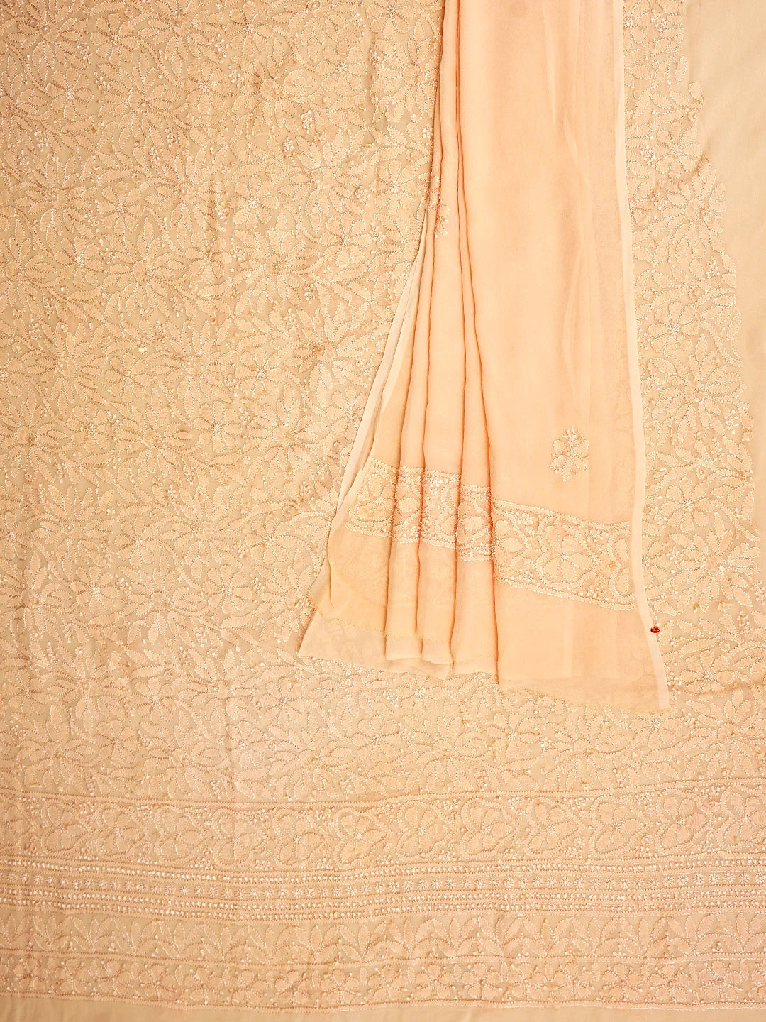 Ada Hand Embroidered Candy Peach Viscose Georgette Lucknowi Chikankari Unstitched Kurta Dupatta Set 01A933462