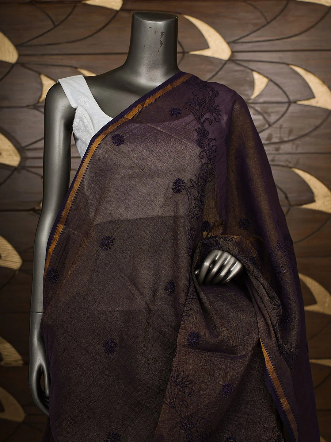 Ada Hand Embroidered Purple Tissue Lucknowi Chikankari Dupatta 01A907736