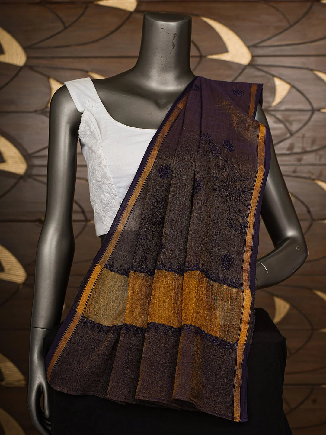 Ada Hand Embroidered Purple Tissue Lucknowi Chikankari Dupatta 01A907736
