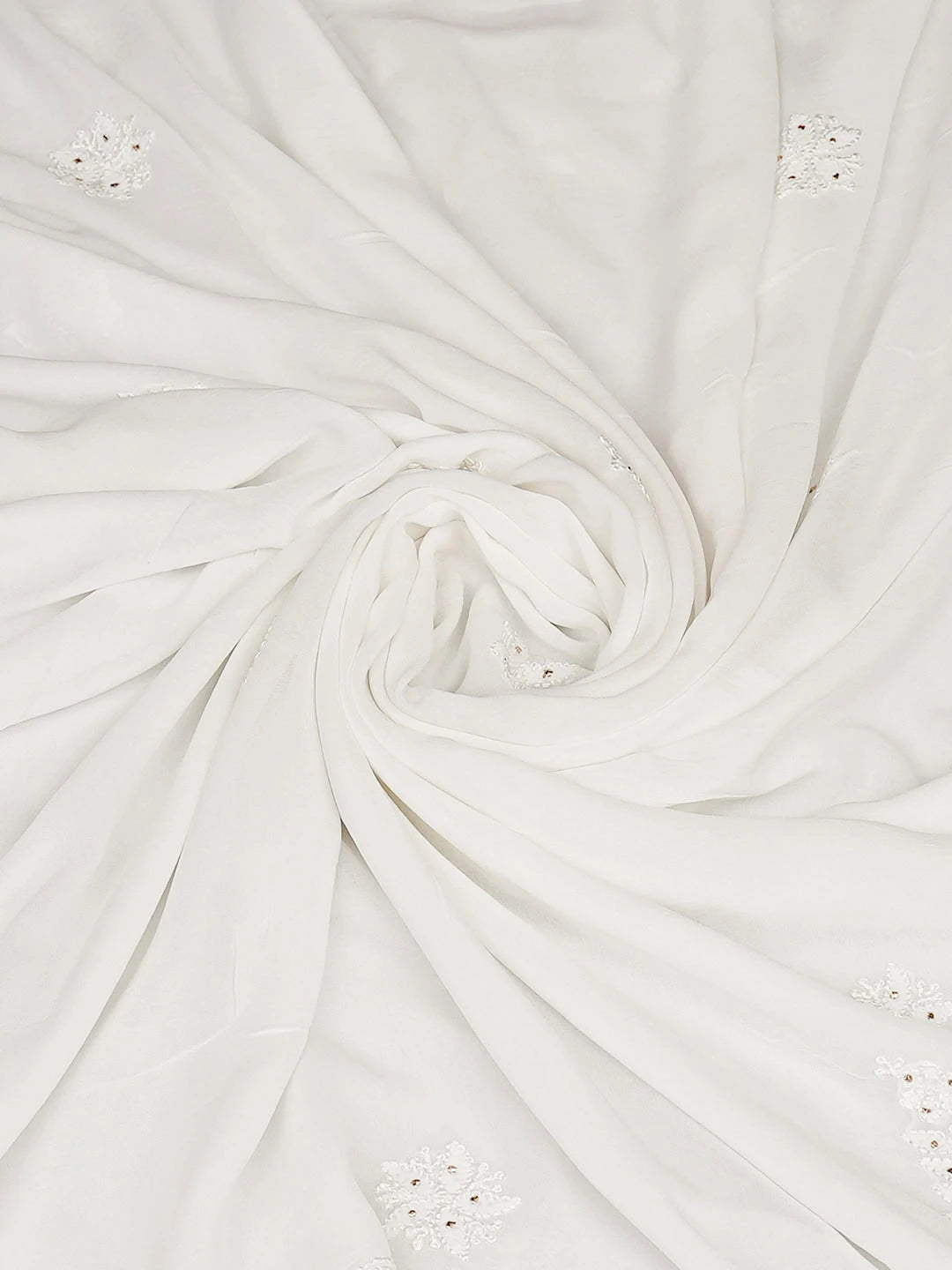 Ada Hand Embroidered White Viscose Georgette Lucknowi Chikankari Dupatta With Muqaish/Mukaish Work 01A897471