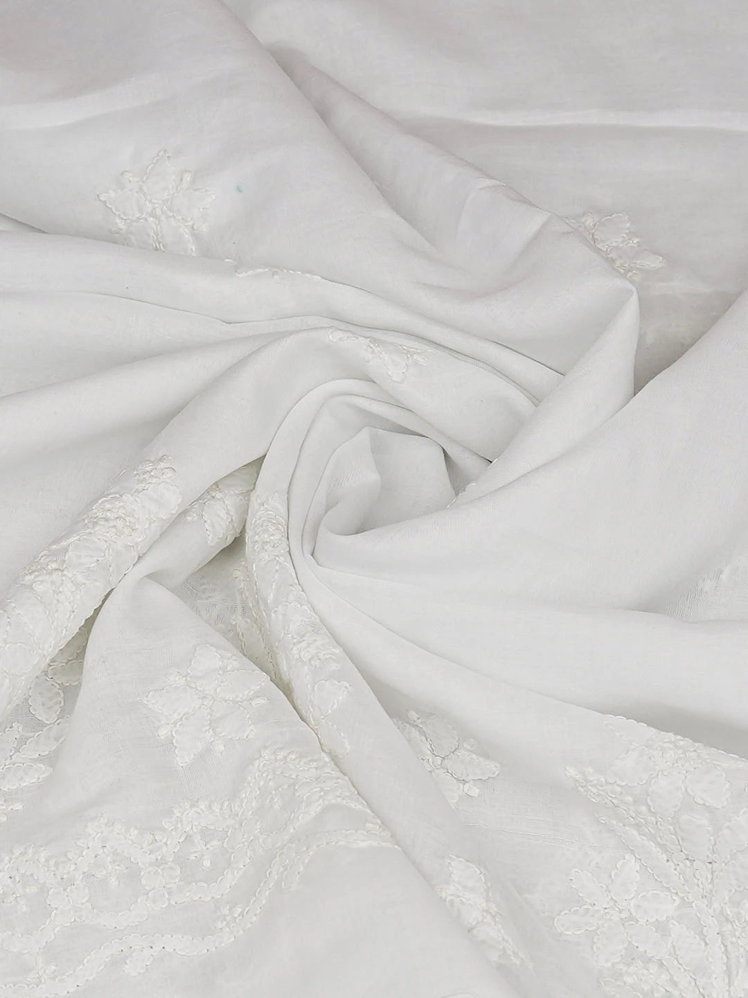 Ada Hand Embroidered White Cotton Lucknowi Chikankari Dupatta 01A935645