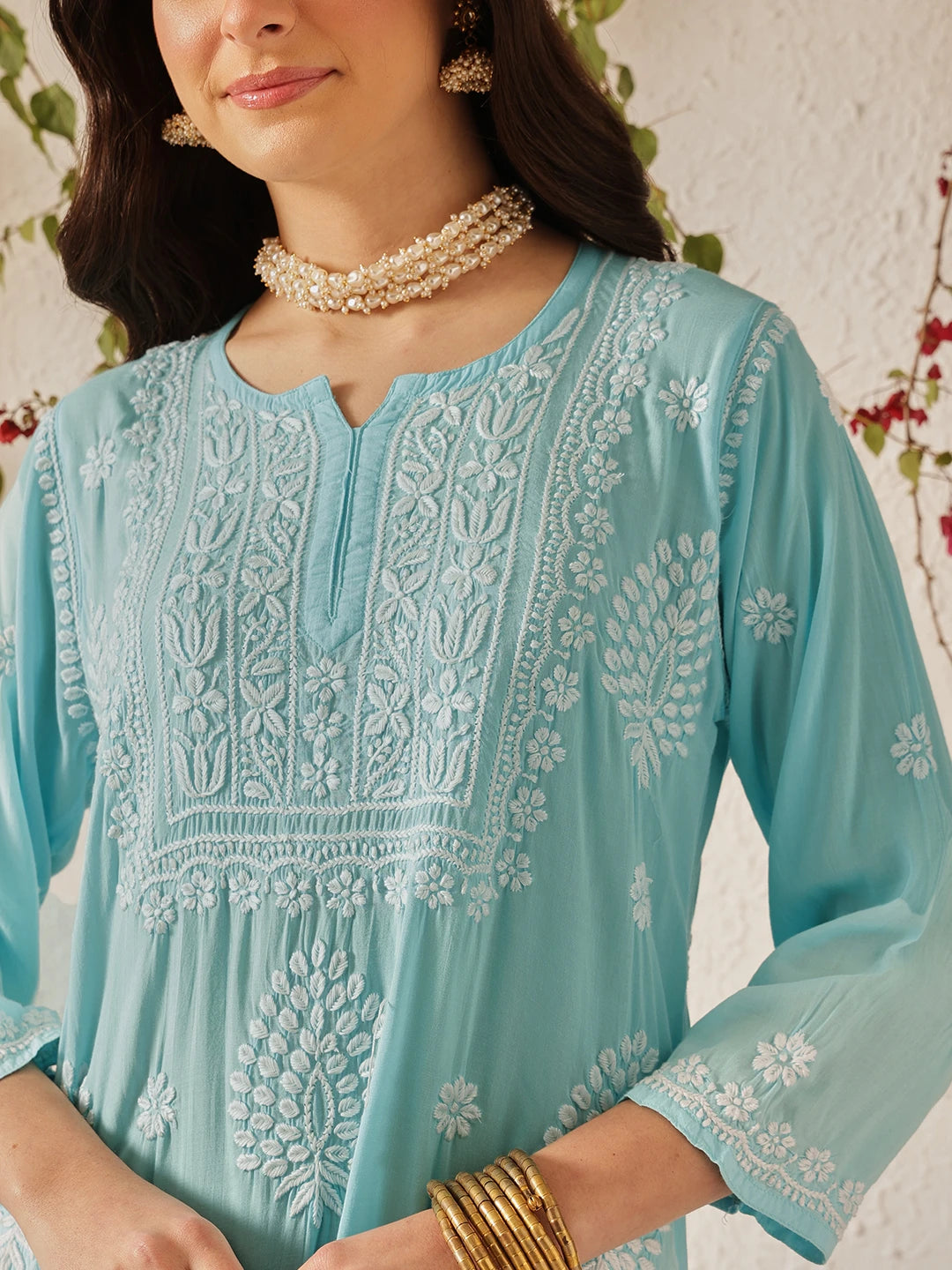 Ada Hand Embroidered Sky Blue Modal Lucknowi Chikankari Garara Set A811320