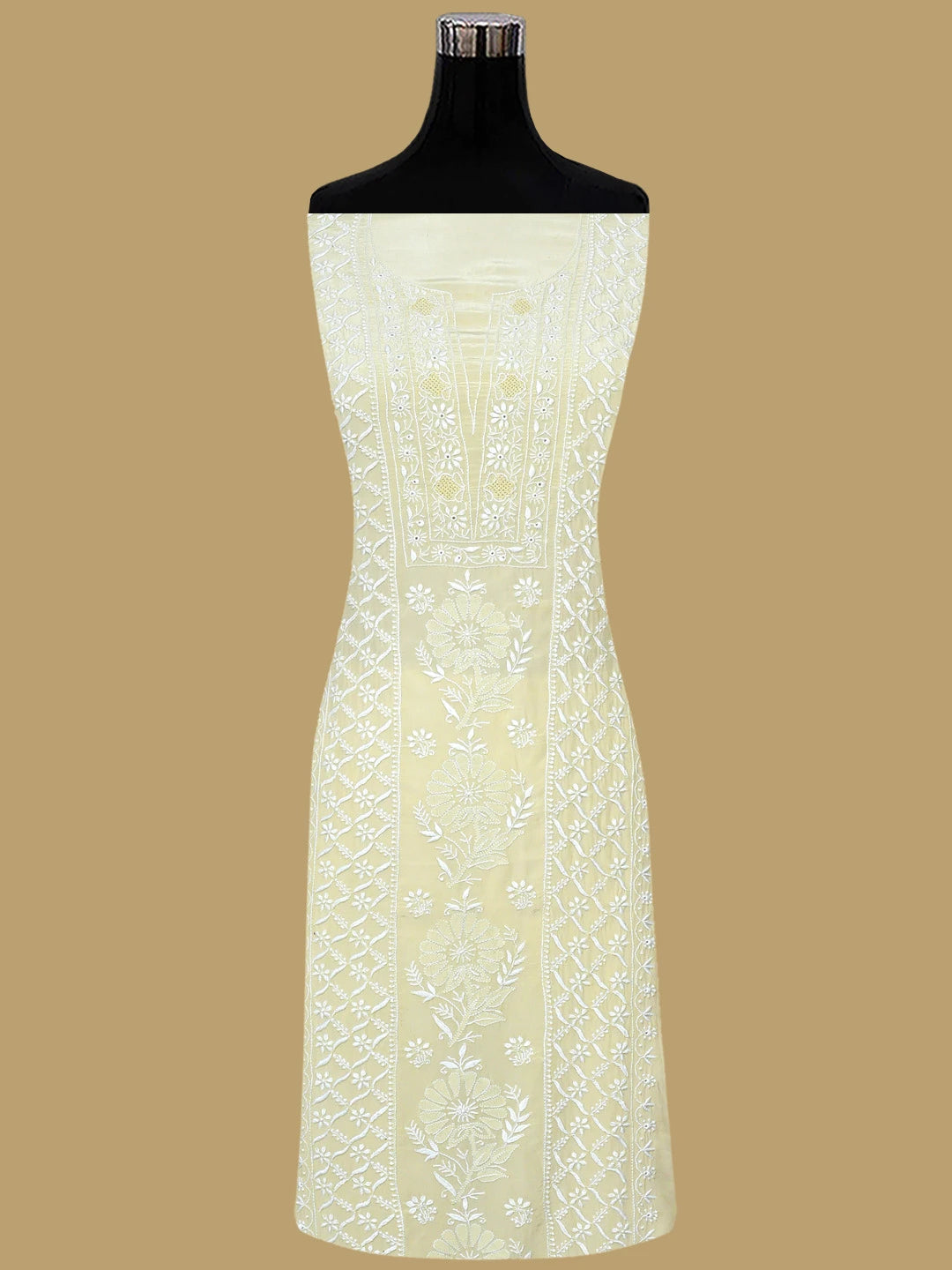 Ada Hand Embroidered Beige Crepe Lucknowi Chikankari Unstitched Suit Piece 01A821754