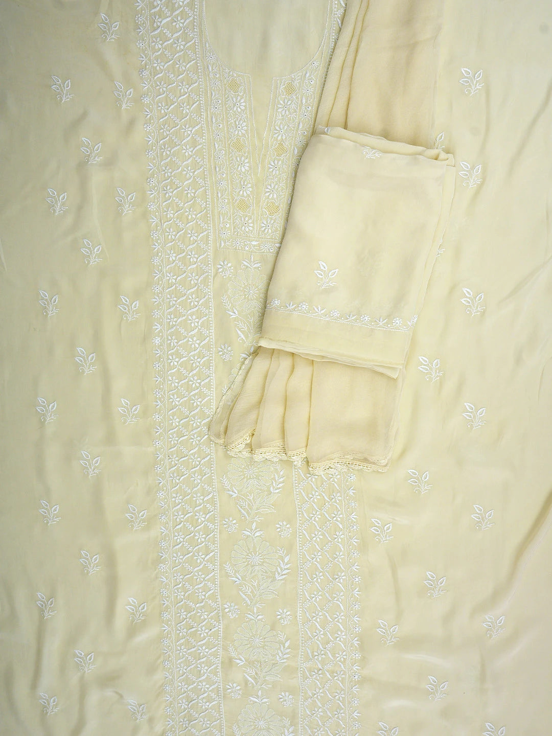 Ada Hand Embroidered Beige Crepe Lucknowi Chikankari Unstitched Suit Piece 01A821754