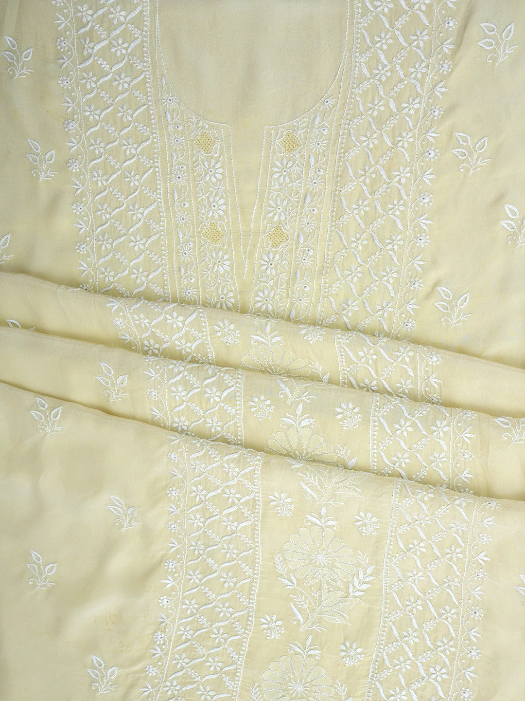 Ada Hand Embroidered Beige Crepe Lucknowi Chikankari Unstitched Suit Piece 01A821754
