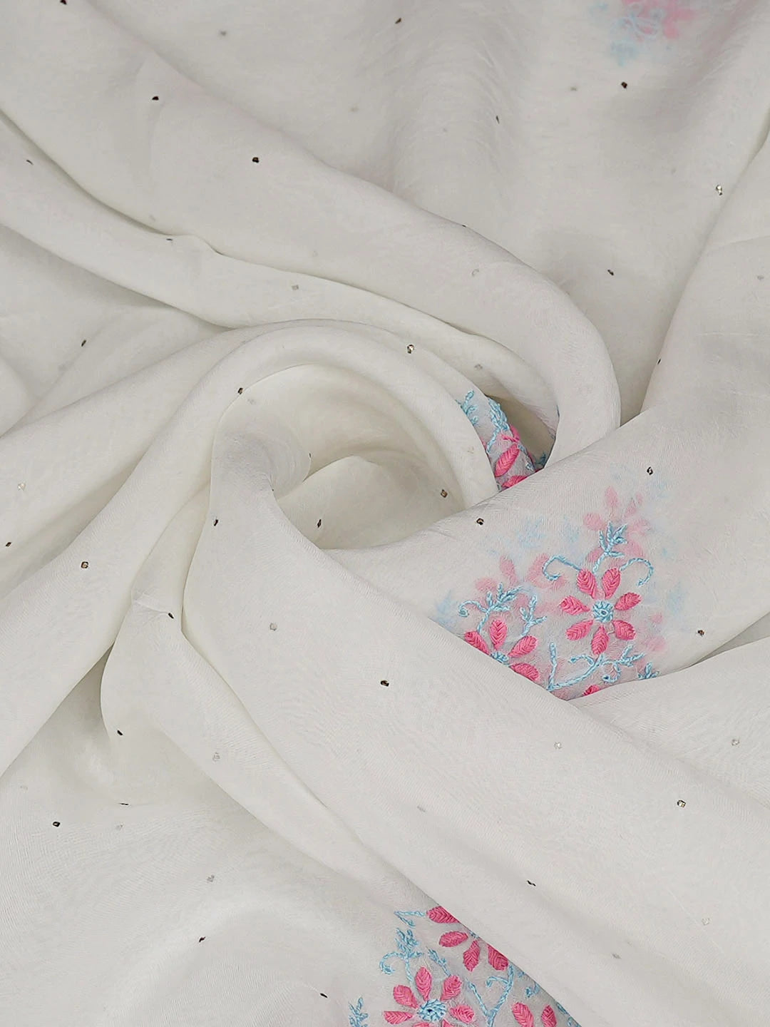 Ada Hand Embroidered White Organza Lucknowi Chikankari Dupatta With Muqaish Work 01A781986