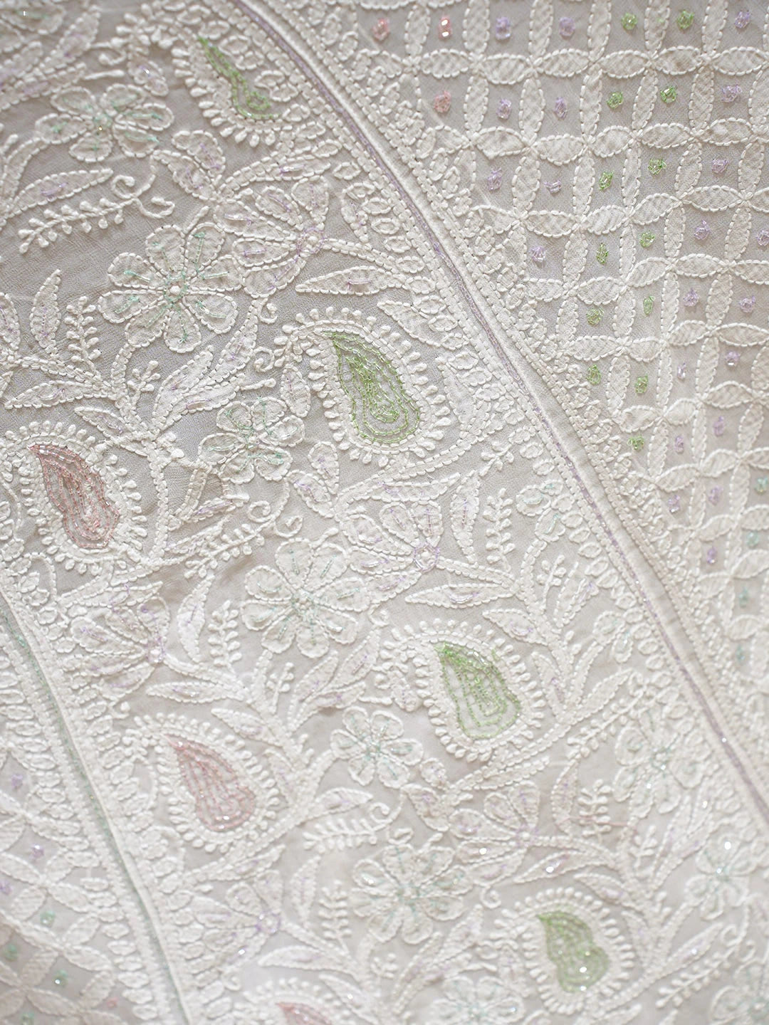Ada Hand Embroidered White Viscose Georgette Lucknowi Chikankari Lehenga Set With Cutdana Work 01A903559