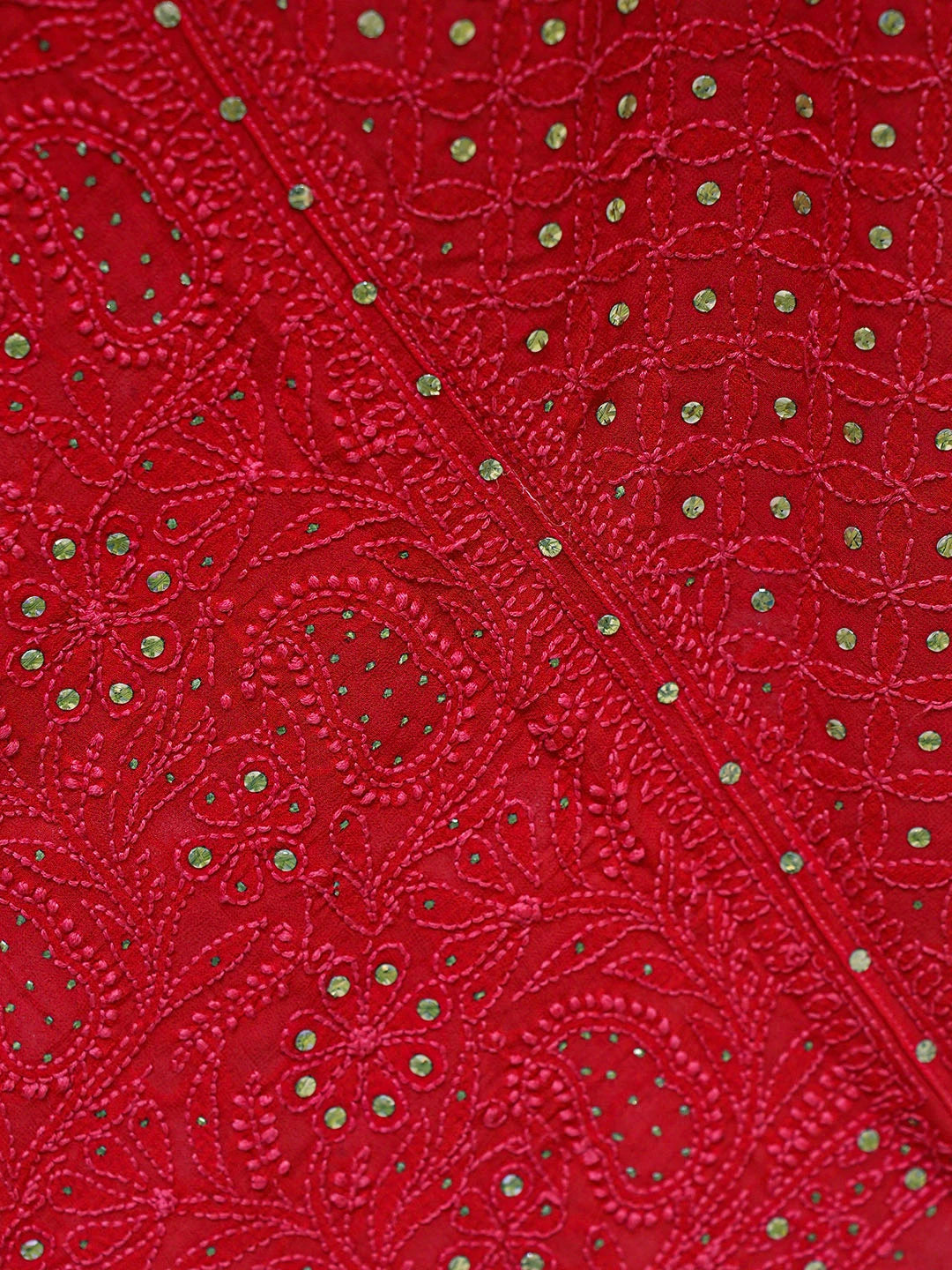 Ada Hand Embroidered Red Viscose Georgette Lucknowi Chikankari Lehenga Set With Muqaish/Mukaish Work 01A791975