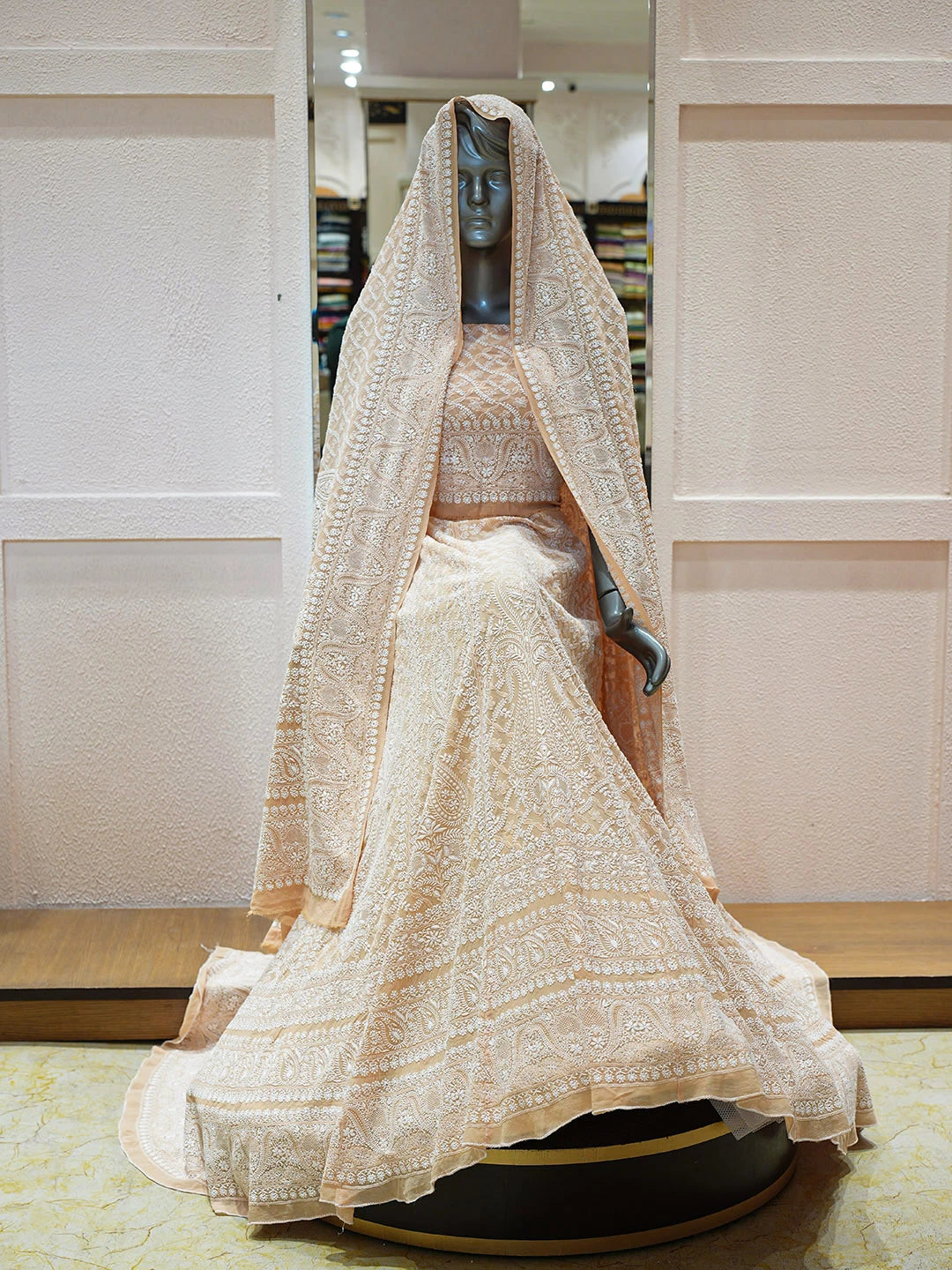 Ada Hand Embroidered Fawn Pure Georgette Lucknowi Chikankari Lehenga Set 01A911353