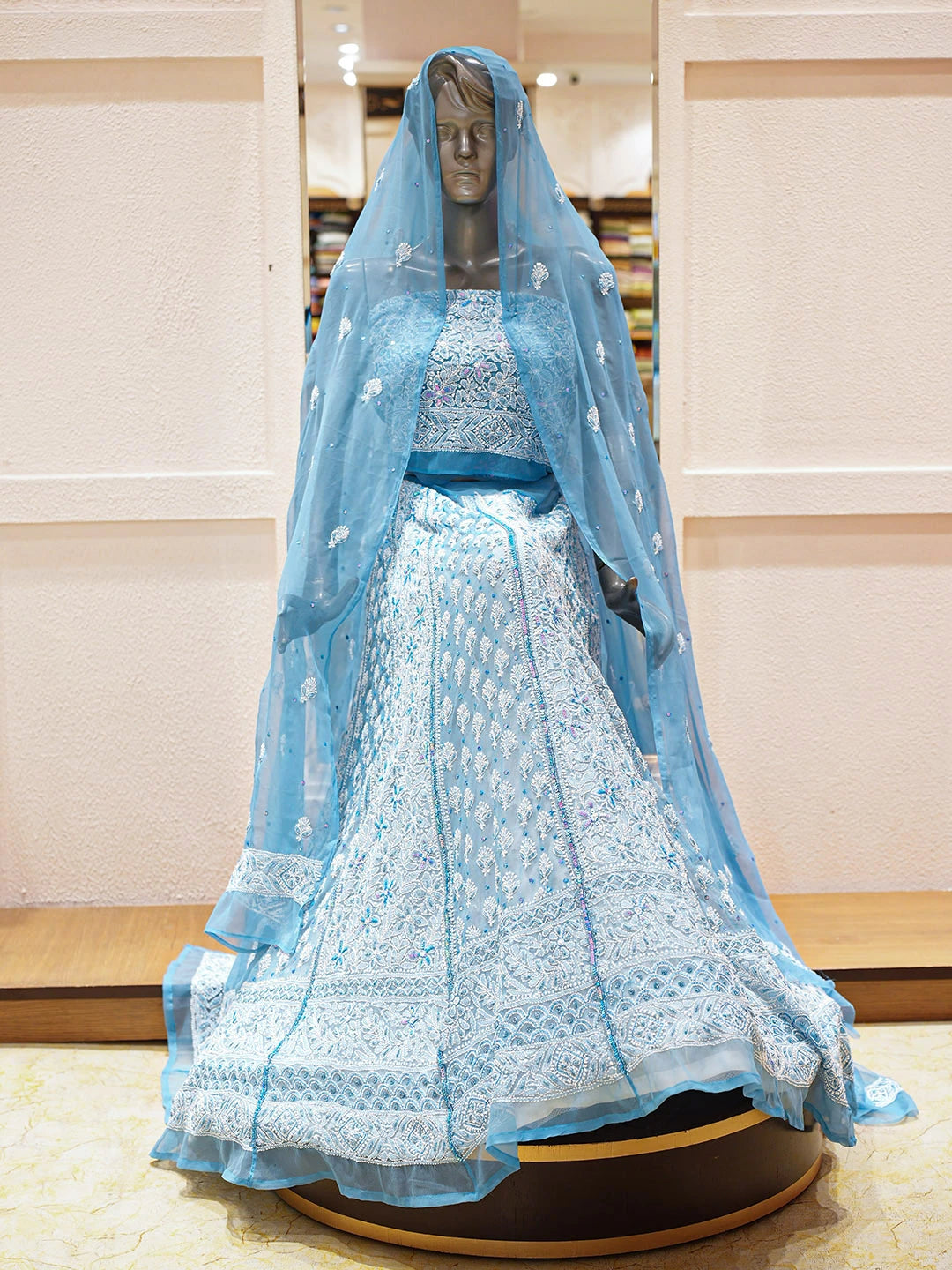 Ada Hand Embroidered Blue Georgette Lucknowi Chikankari Lehenga Set With Sequinned Work 01A896456