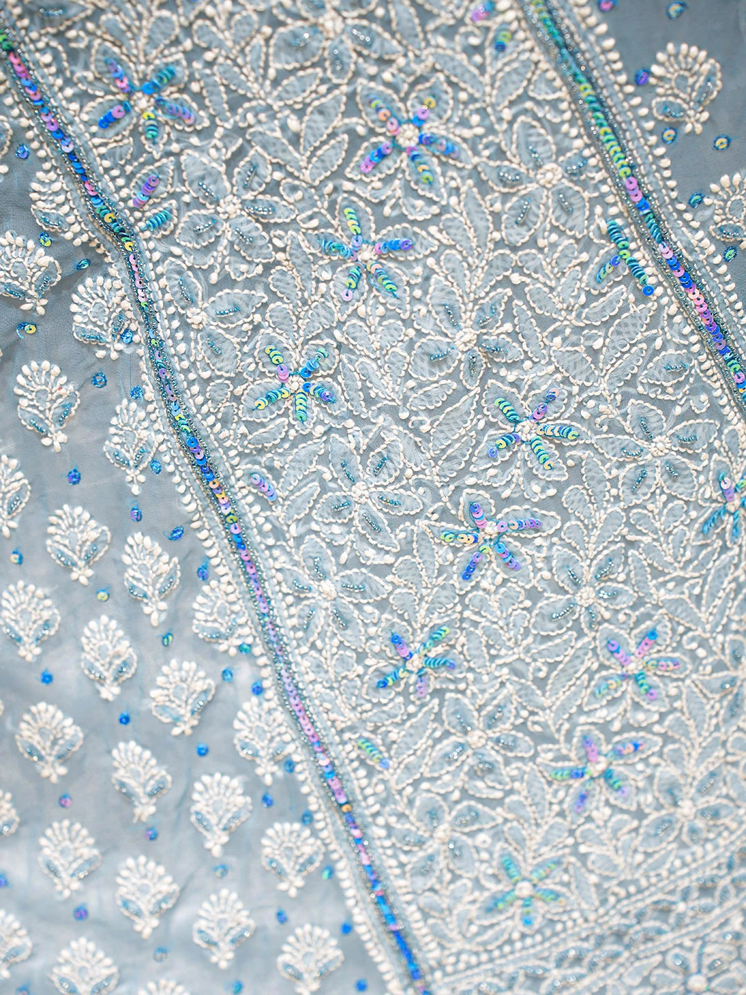 Ada Hand Embroidered Blue Georgette Lucknowi Chikankari Lehenga Set With Sequinned Work 01A896456