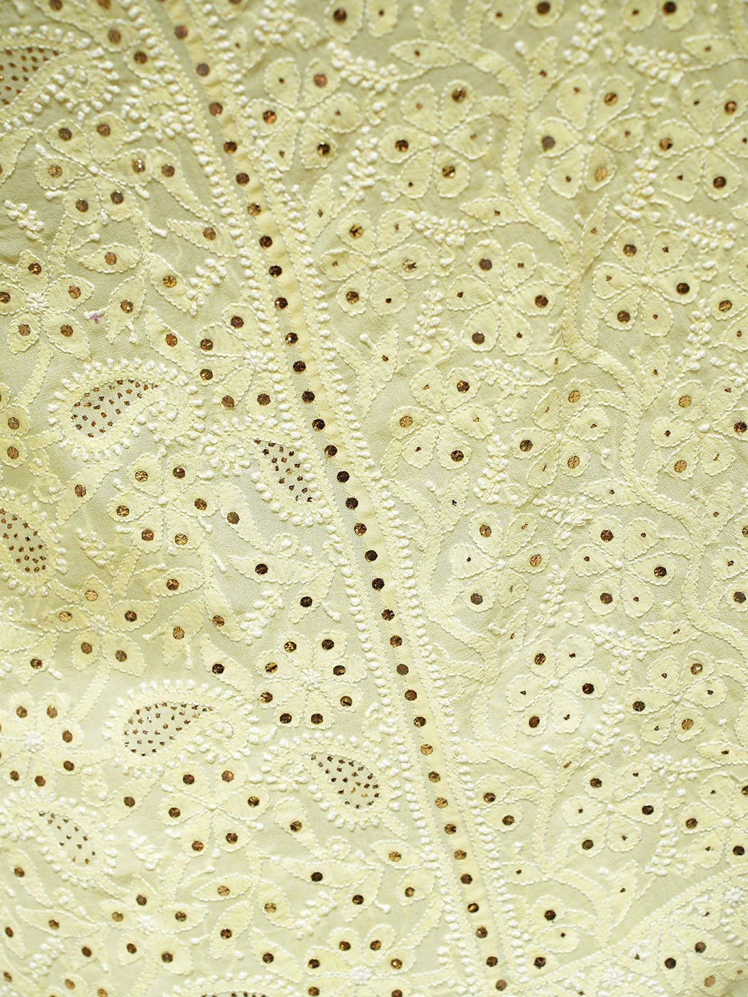 Ada Hand Embroidered Lemon Pure Georgette Lucknowi Chikankari Lehenga Set With Muqaish/Mukaish Work 01A63786