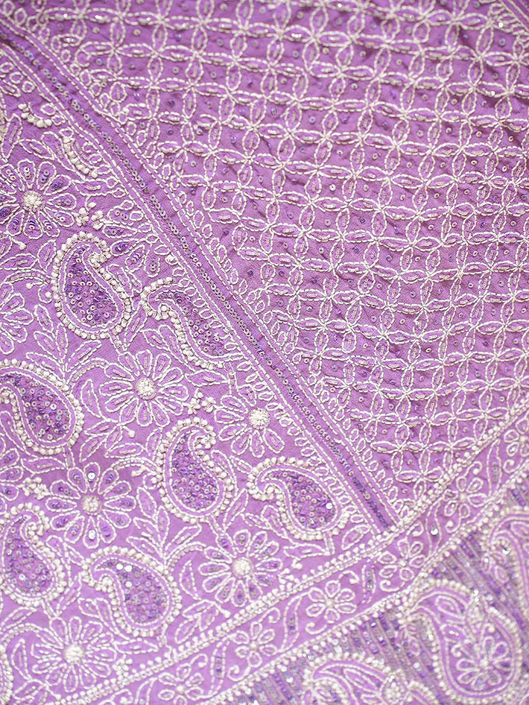 Ada Hand Embroidered Lavender Pure Georgette Lucknowi Chikankari Lehenga Set With Sequinned Work 01A136380