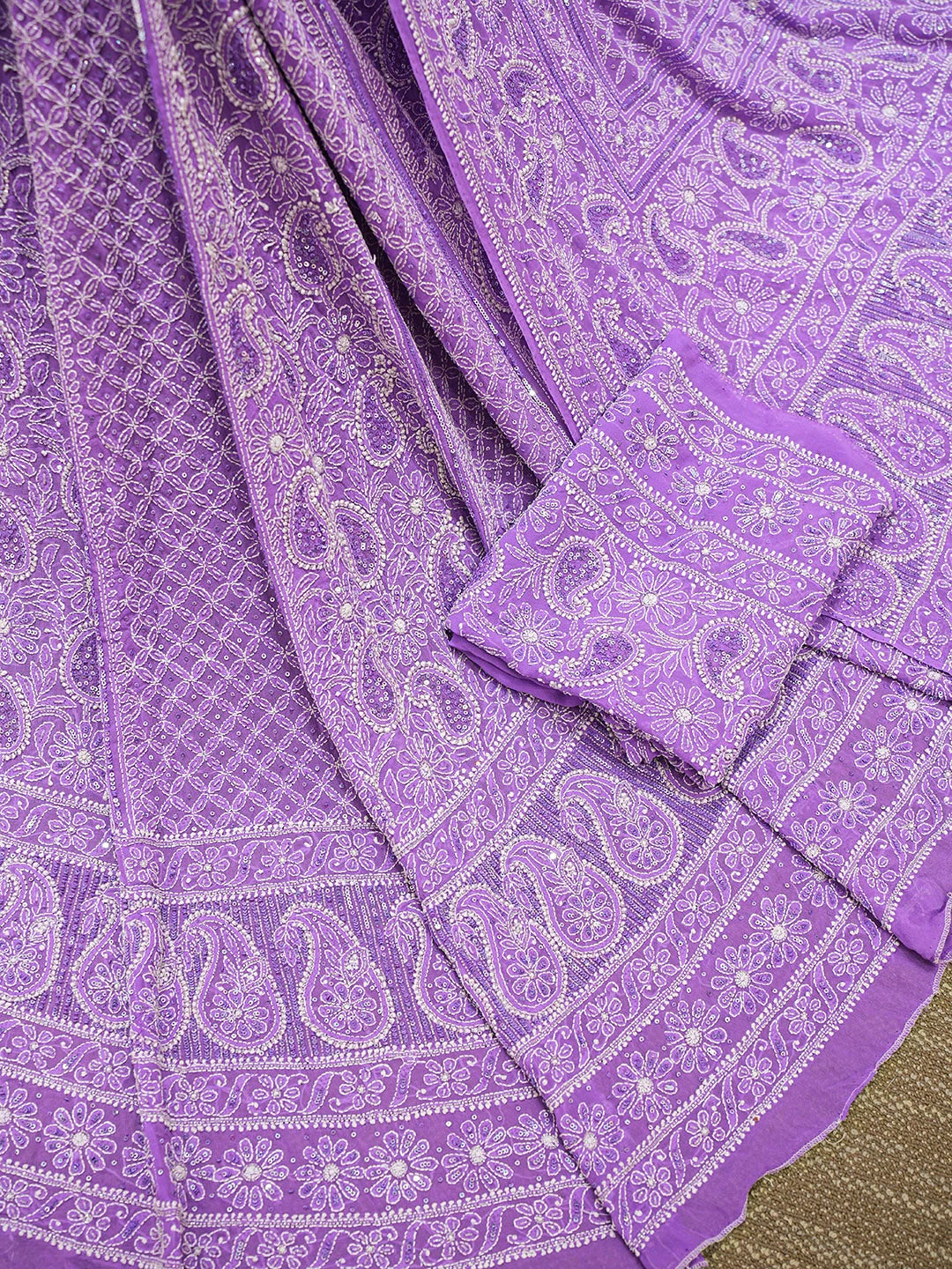 Lavandeページ Ada Hand Lavender Pure Georgette Lehenga – Ada Chikan