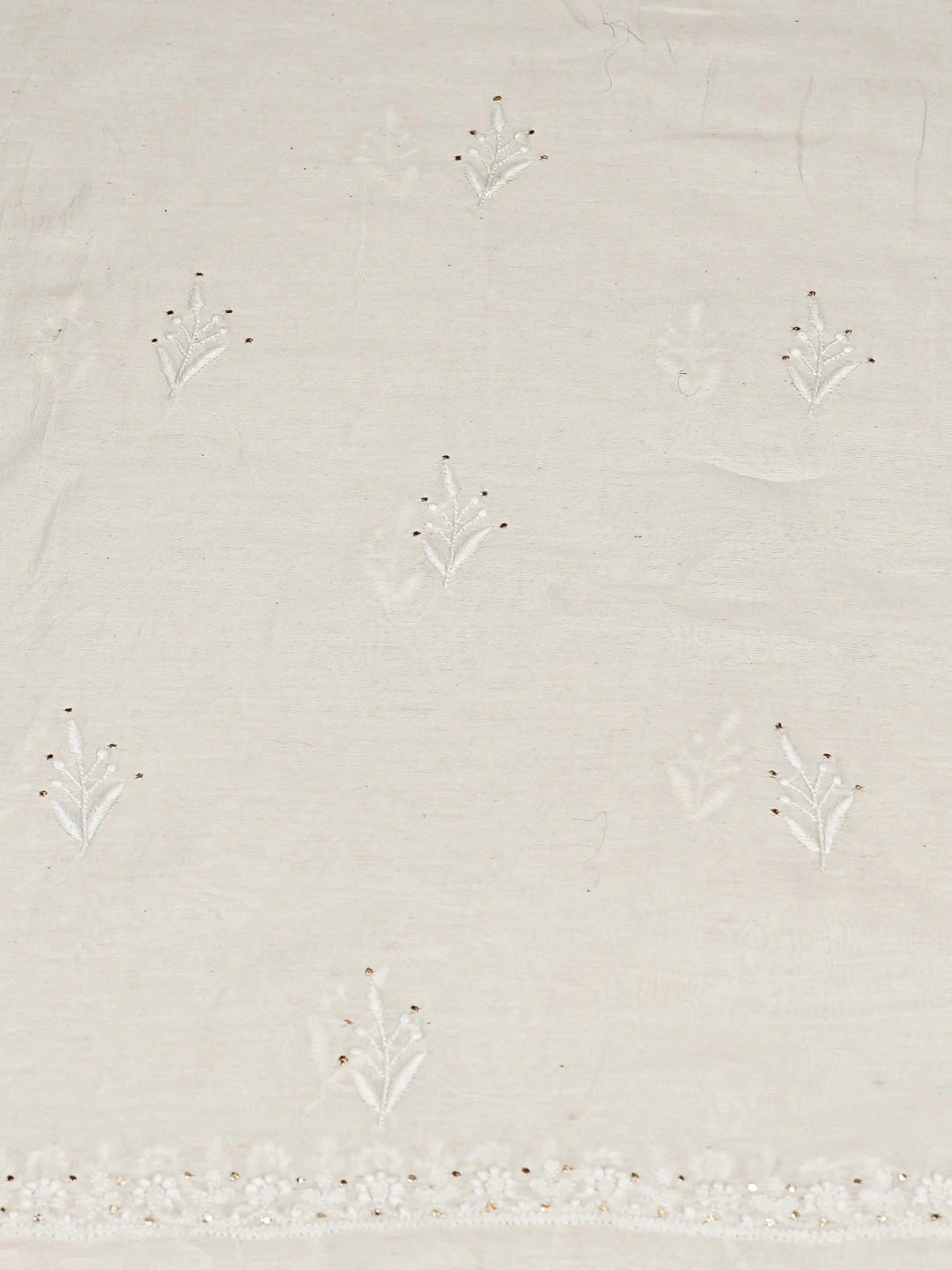 Ada Hand Embroidered White Chanderi Lucknowi Chikankari Unstitched Kurta Dupatta Set With Muqaish/Mukaish Work 01A933812